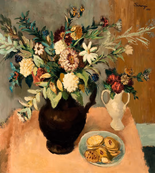Flowers in a Brown Vase
