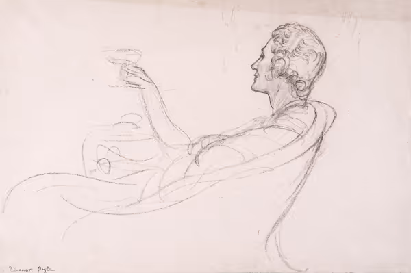 Violet Oakley: Mrs. Chester Pyle (Eleanor Pyle) at Cogslea (Undated) Charcoal on pink paper