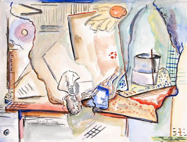 Bernard A. Kohn: Still Life with Shoes (1946) Watercolor on paper