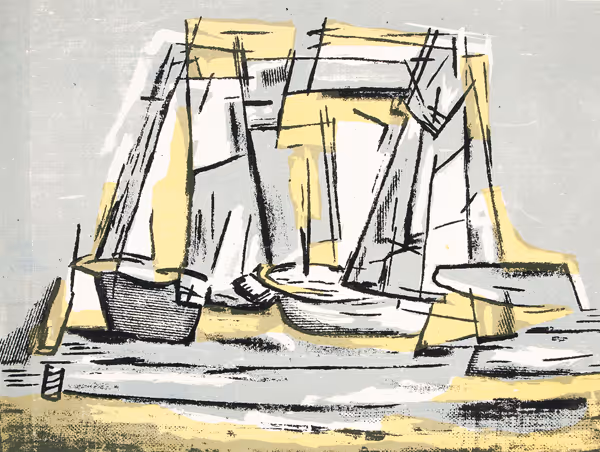 Bernard A. Kohn: Two-Masted Schooners (1947) Serigraph on paper