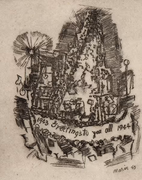 John Marin: Greetings to you all (1943) Etching