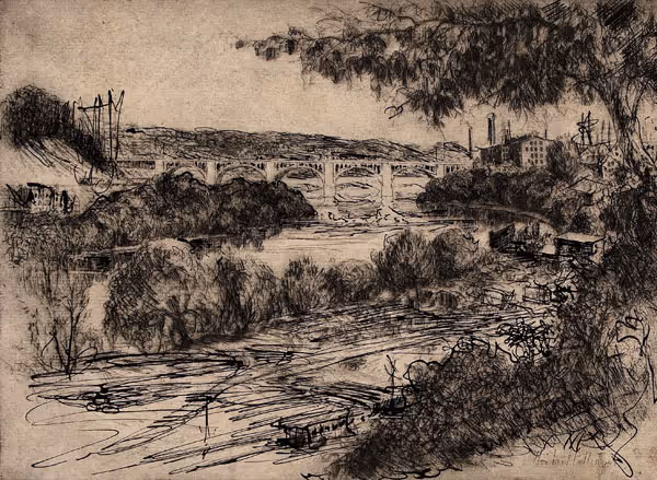 Herbert Pullinger: Mill Town- Manayunk (Undated) Etching