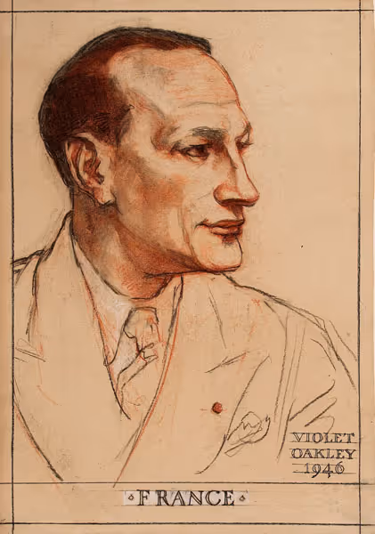 Violet Oakley: France, Maurice Alexandre Parodi, United Nations Series (1946) Charcoal, sanguine, and white cont