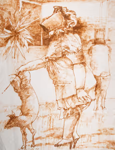 Woman in Bonnet with Dog