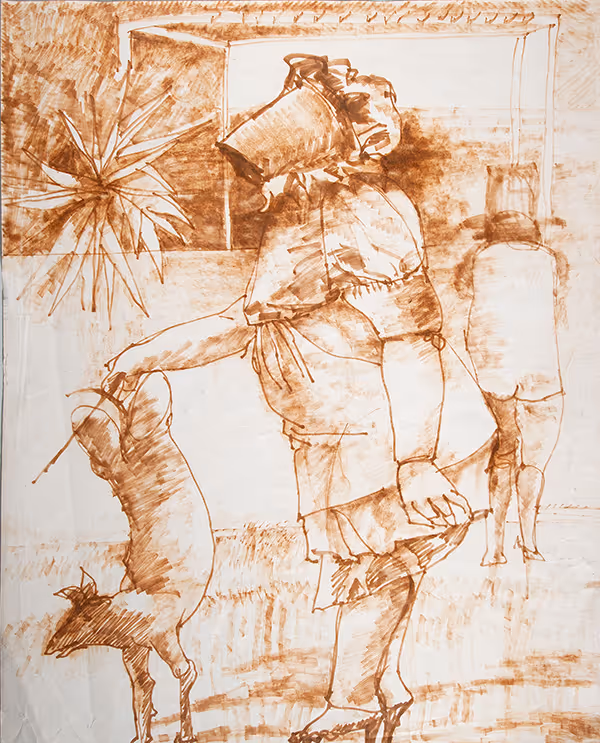 Woman in Bonnet with Dog