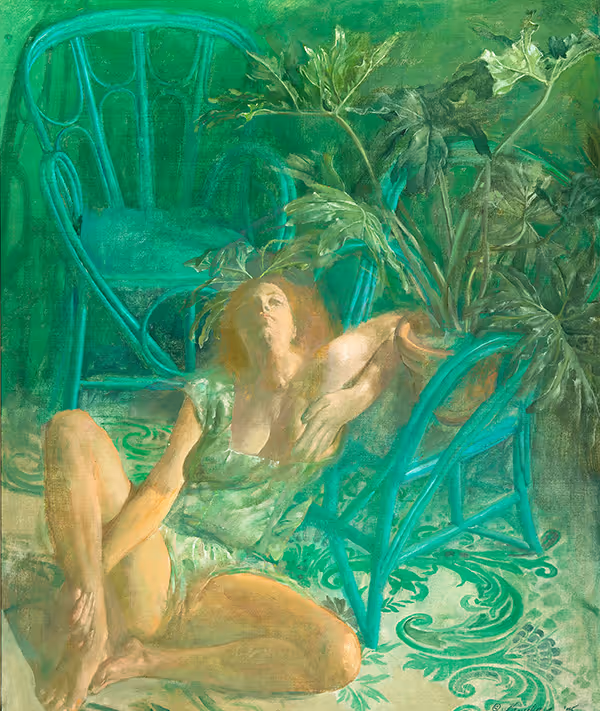Ben Kamihira: Green Chairs (1975) Oil on canvas