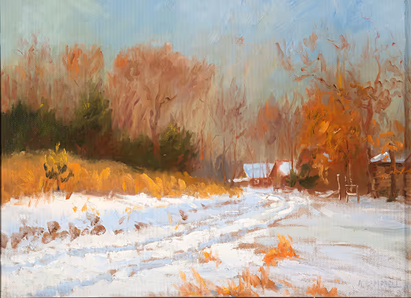 Hugh H. Campbell: Bucks County Snow Scene (Undated) Oil on canvas