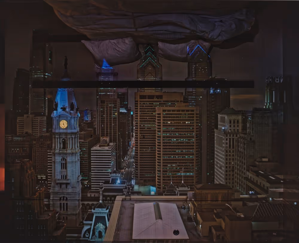 Camera Obscura: Night View Philadelphia from Loews Hotel Room 3013 with Upside Down Bed