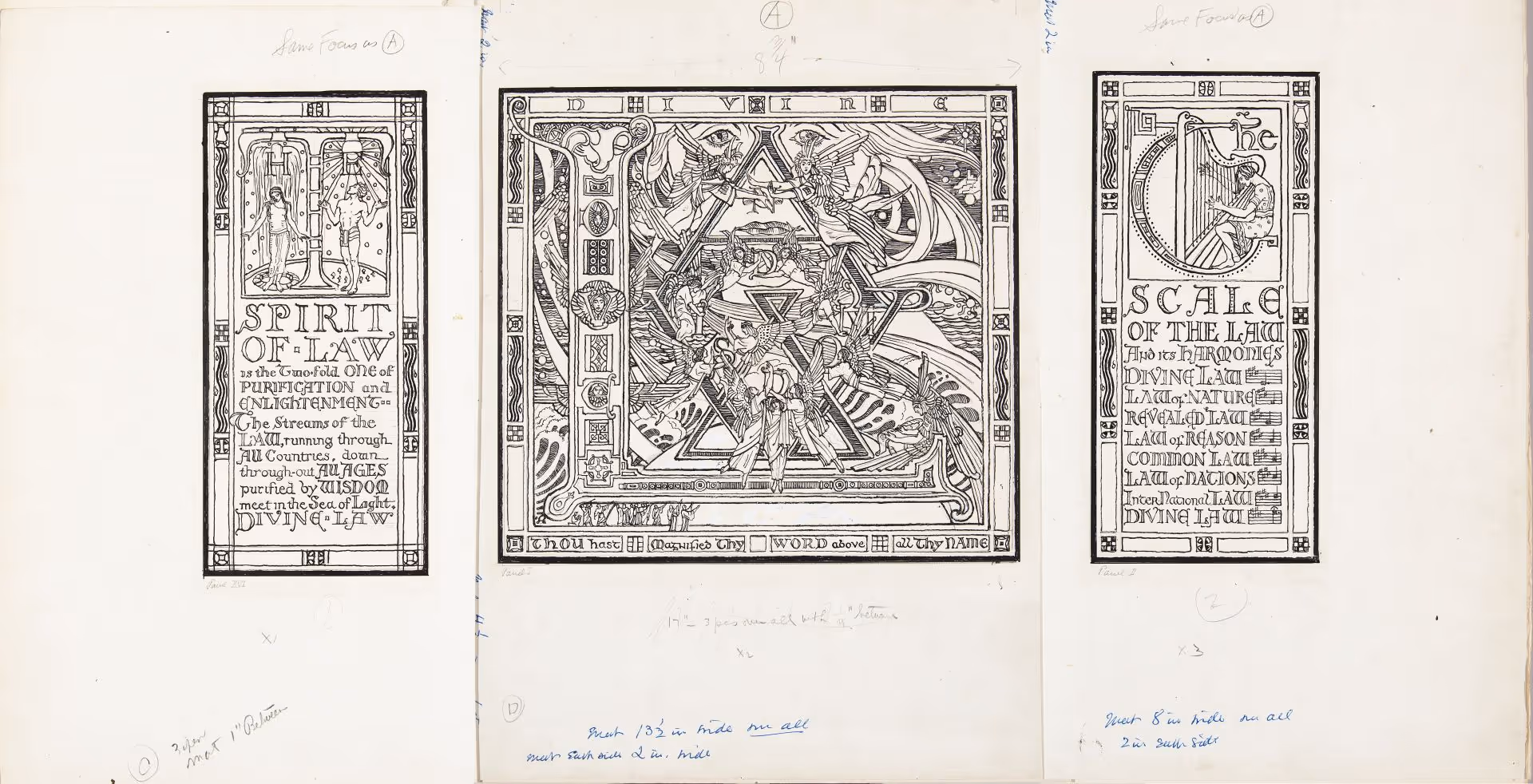 Illustrations of "Two-Fold...," "Key-Note…," and "Octave" murals in the Supreme Court Room for The Holy Experiment: Our Heritage from William Penn, 1644-1944 [Philadelphia: Cogslea Studio, 1950]