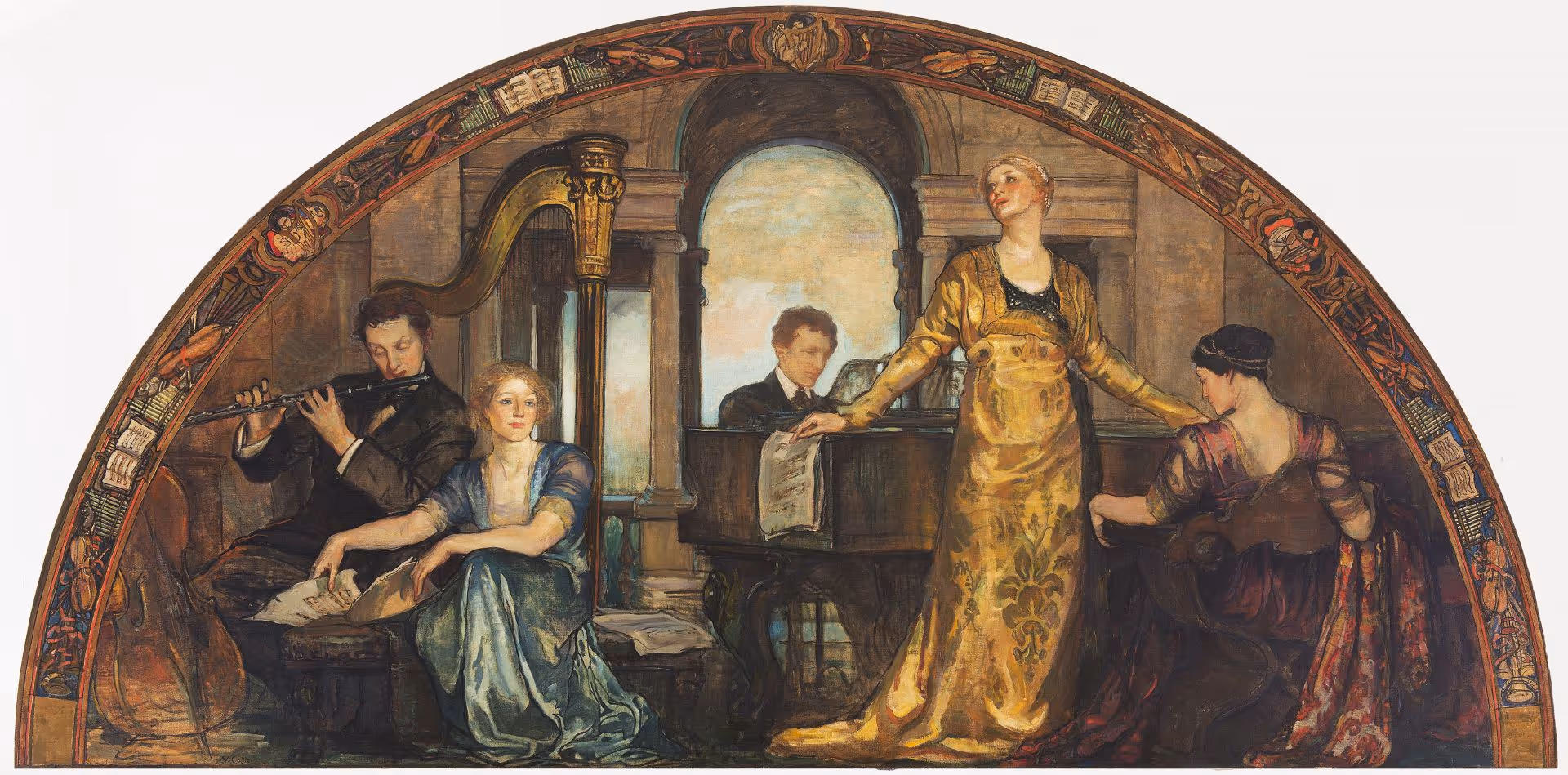 "Youth and the Arts" lunette, from the mural series "The Building of the House of Wisdom," Charlton Yarnall House