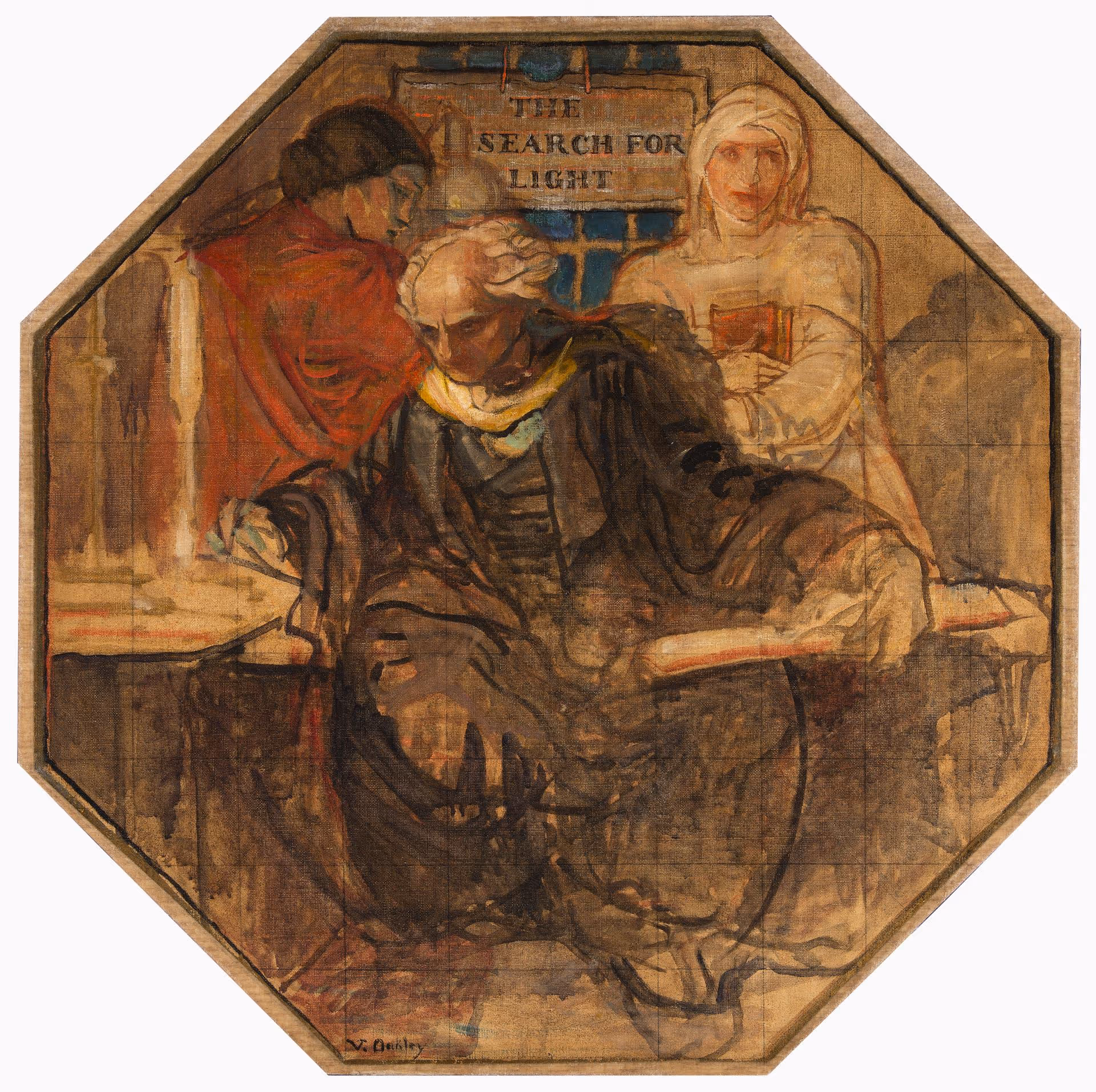 "The Search for Light" octagonal, from the mural series "The Building of the House of Wisdom," Charlton Yarnall House