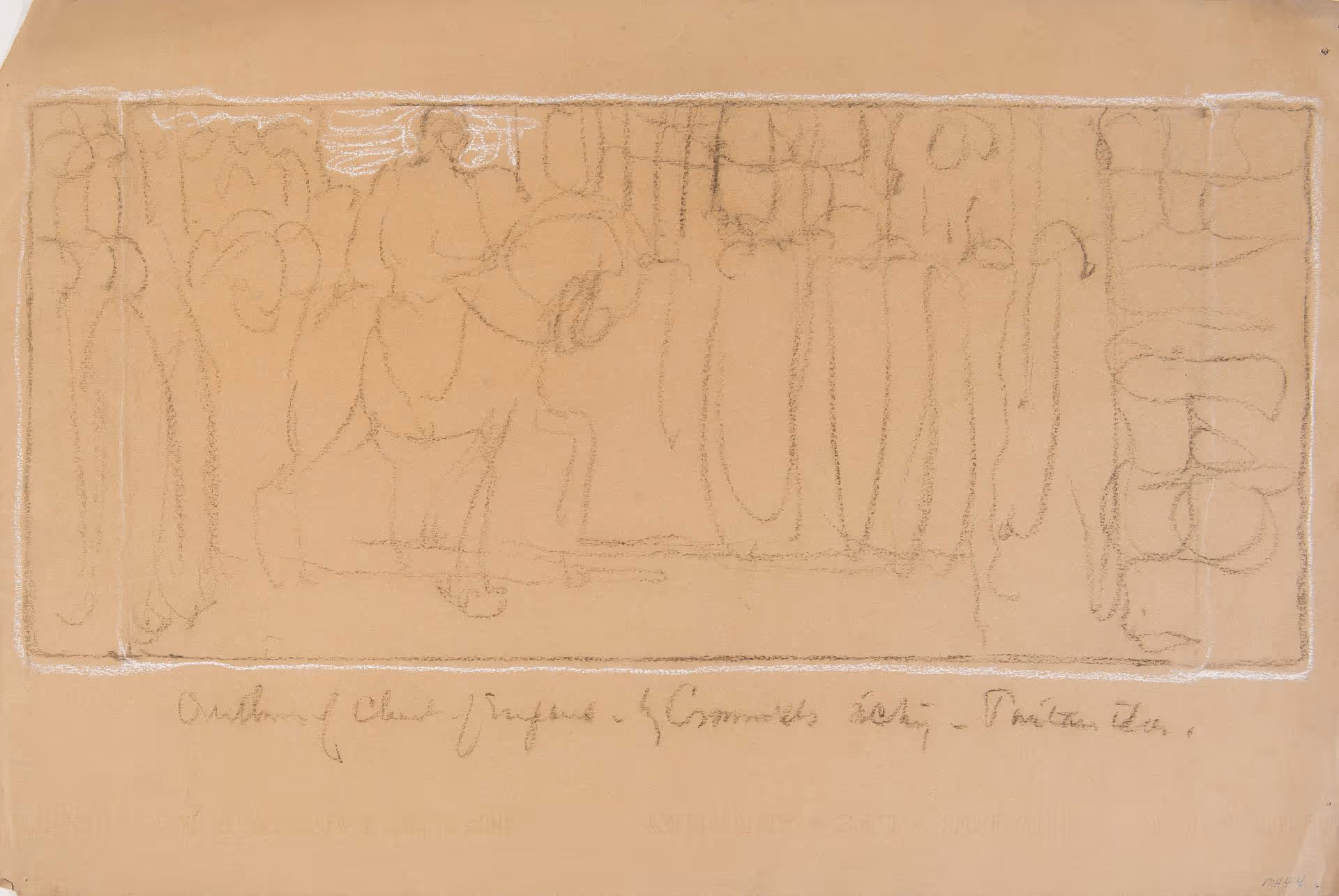 Study of man on horseback riding past crowd for the mural series The Founding of the State of Liberty Spiritual, Governor's Reception Room, Pennsylvania State Capitol