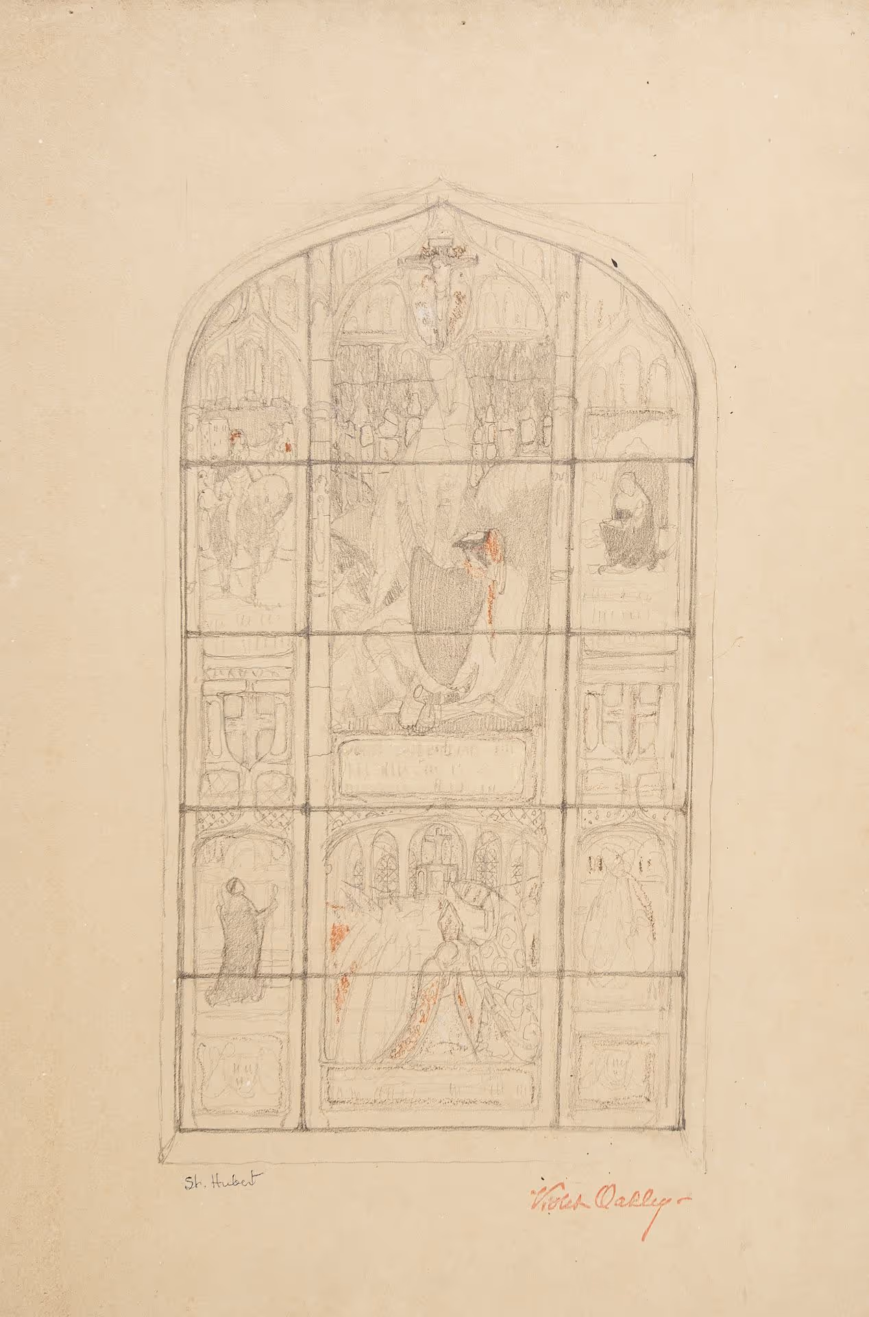 Composition study for "Vision of Saint Hubert in the Wood" stained glass window