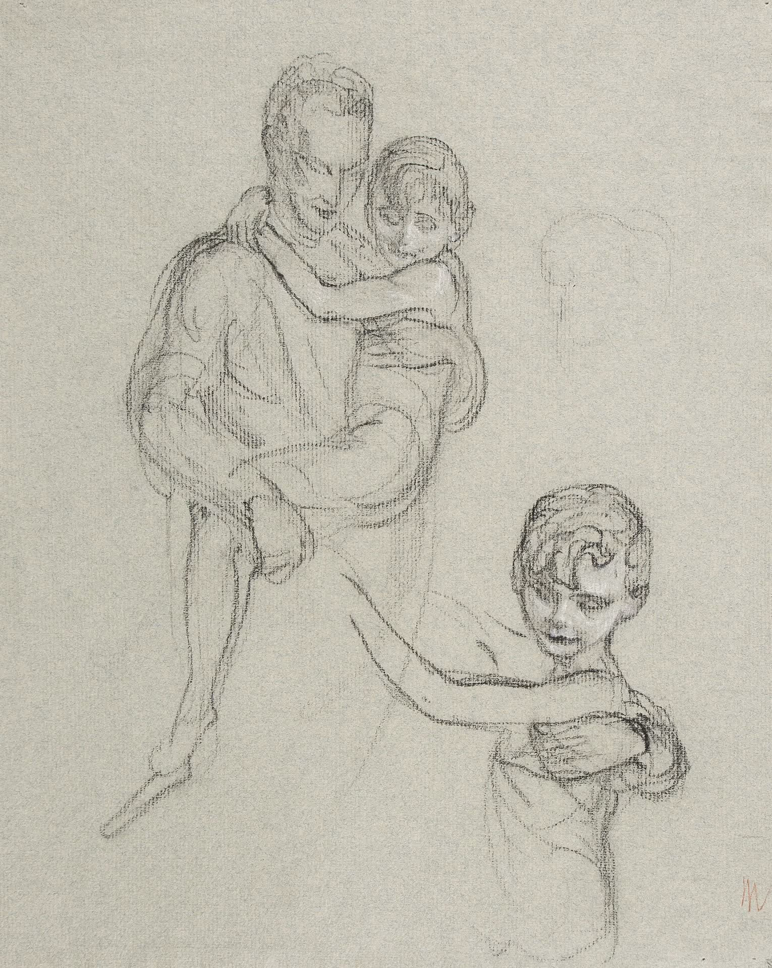 Study of man carrying boy and detail of boy