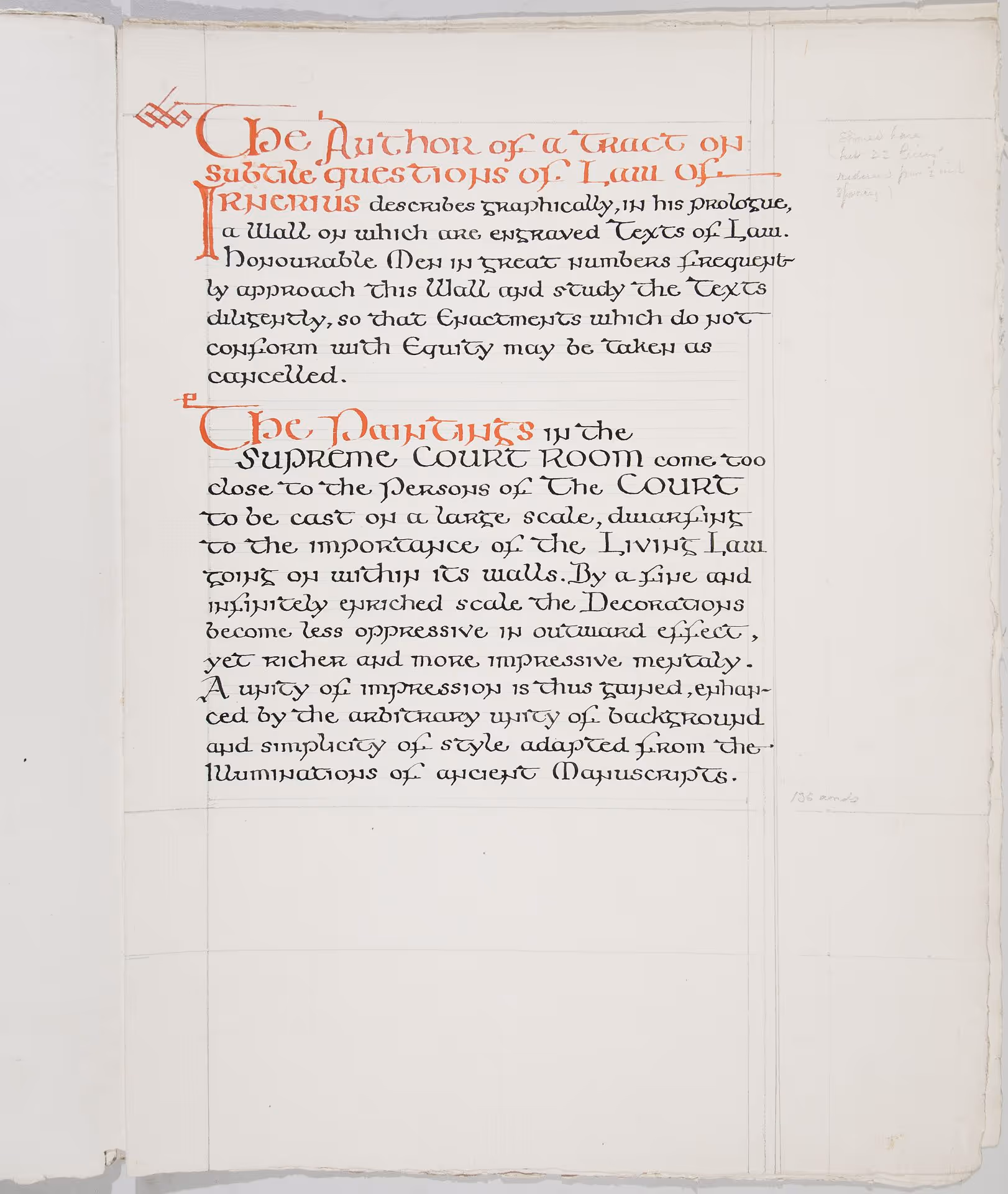Illuminated text study of Page [7] The Author of a Tract [text] to the Supreme Court paintings for Law Triumphant: The Opening of the Book of the Law and The Miracle of Geneva [Philadelphia, 1933]