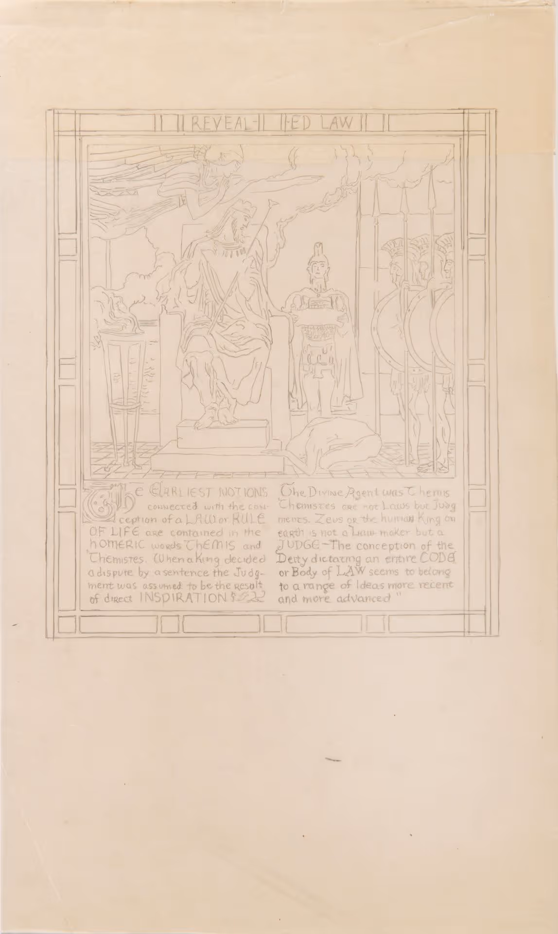 Illustration study of Page [123] "Themis" for The Holy Experiment: Our Heritage from William Penn, 1644-1944 [Philadelphia: Cogslea Studio, 1950]