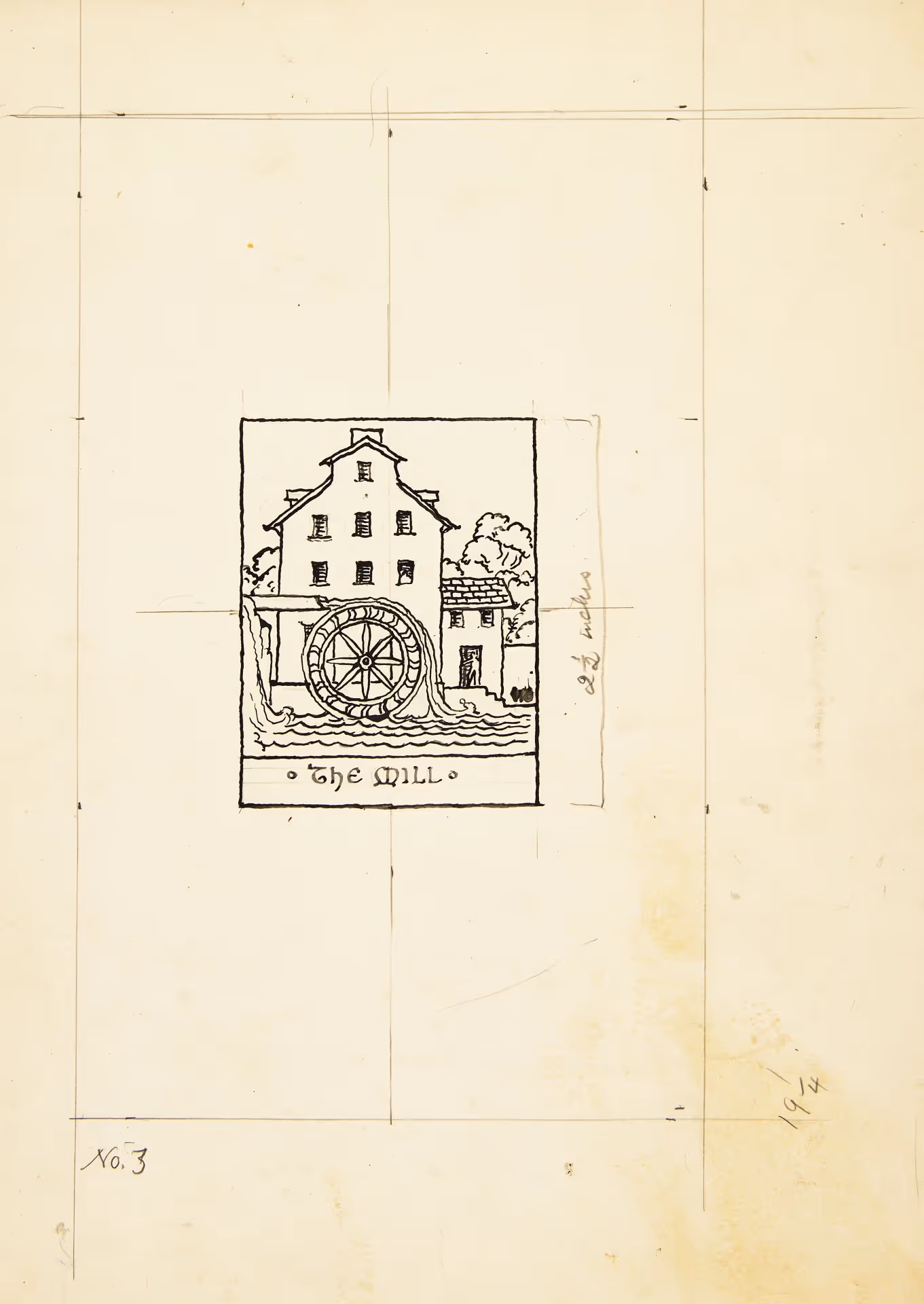 Illustration study of Page [9] "The Mill" for Cathedral of Compassion: Dramatic Outline of the Life of Jane Addams 1860-1935 [Philadelphia, 1955]