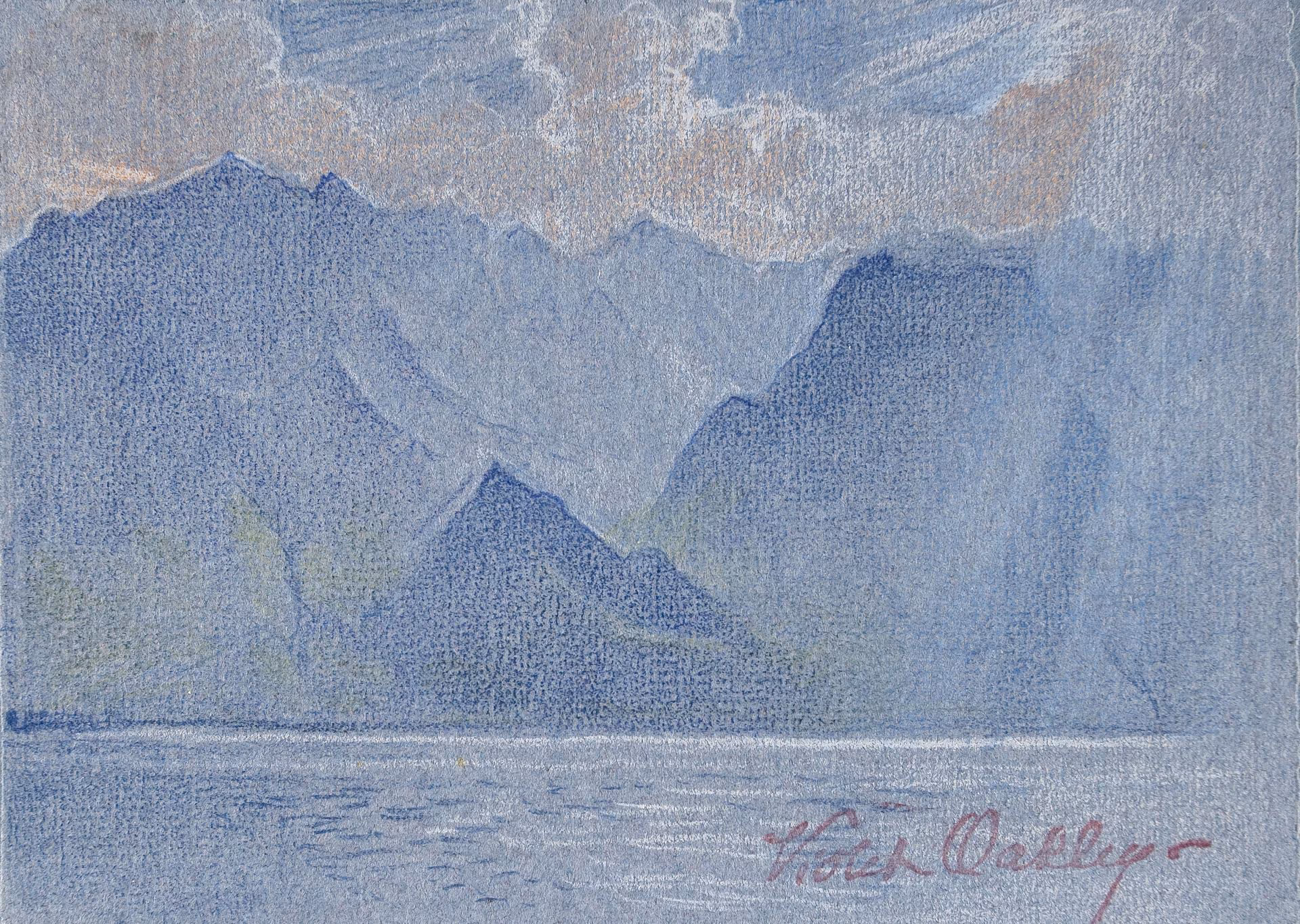 Untitled (Landscape with mountains and lake)