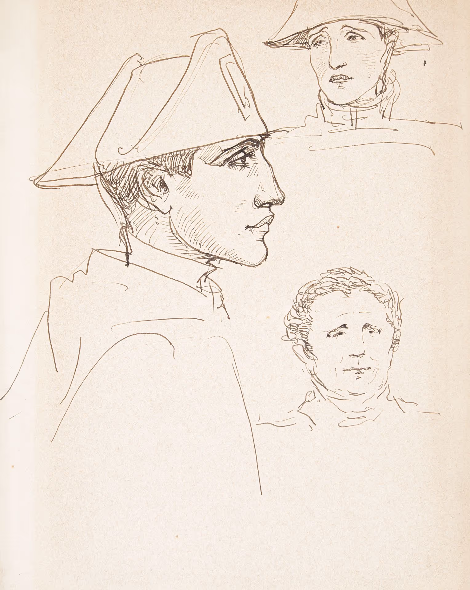 Studies of male head with and without bicorn hat