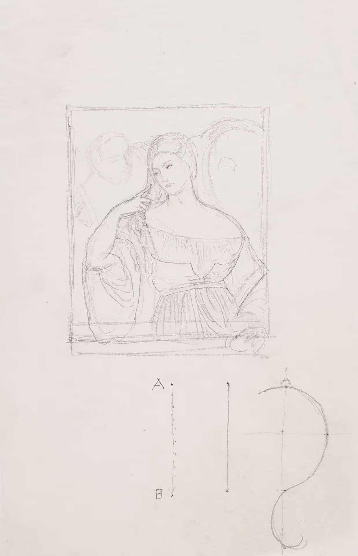 Study of a portrait of a woman and geometric figures