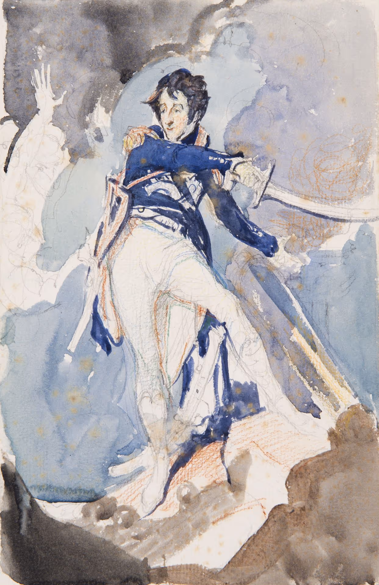 Study of man in uniform holding saber