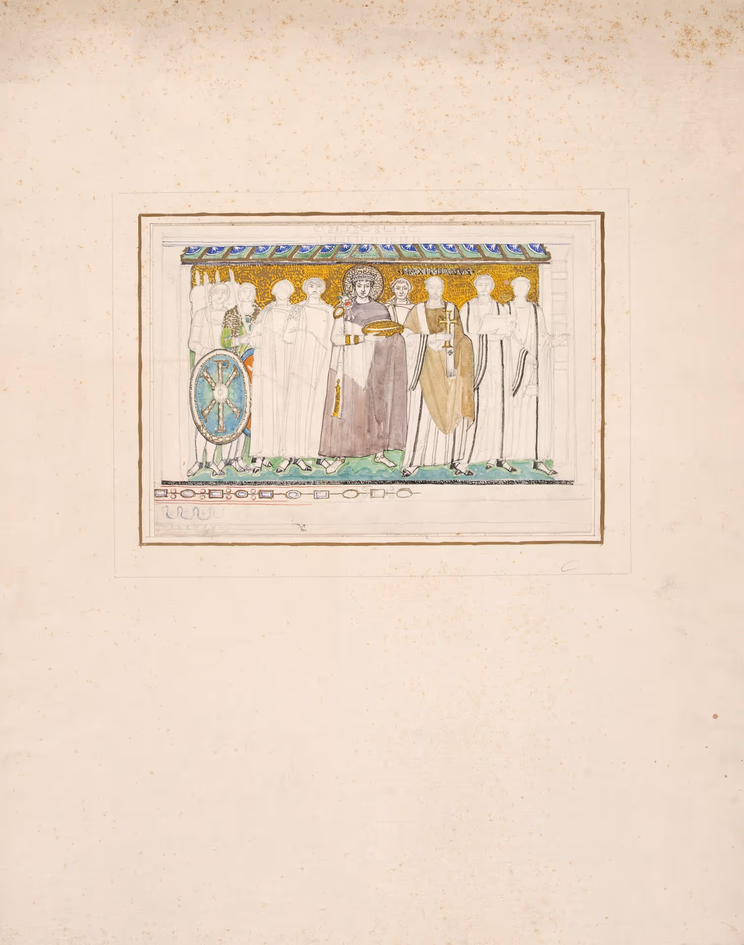 Study of "Emperor Theodoric and His Retinue" mosaic, apse side wall, Curch of San Vitale, Ravenna