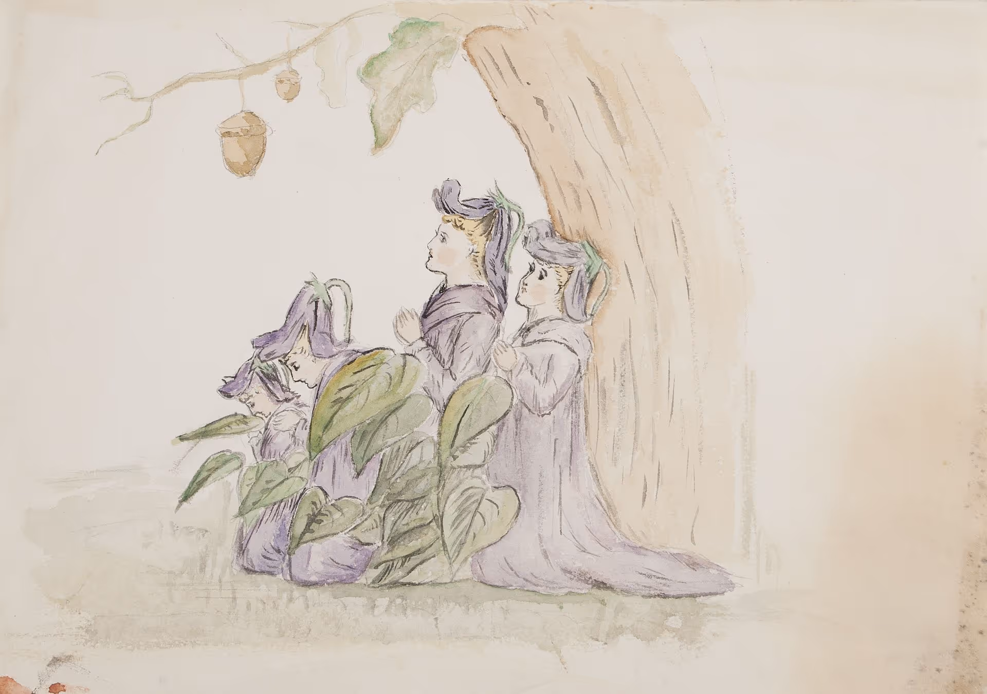 Portrait study of four children under a tree