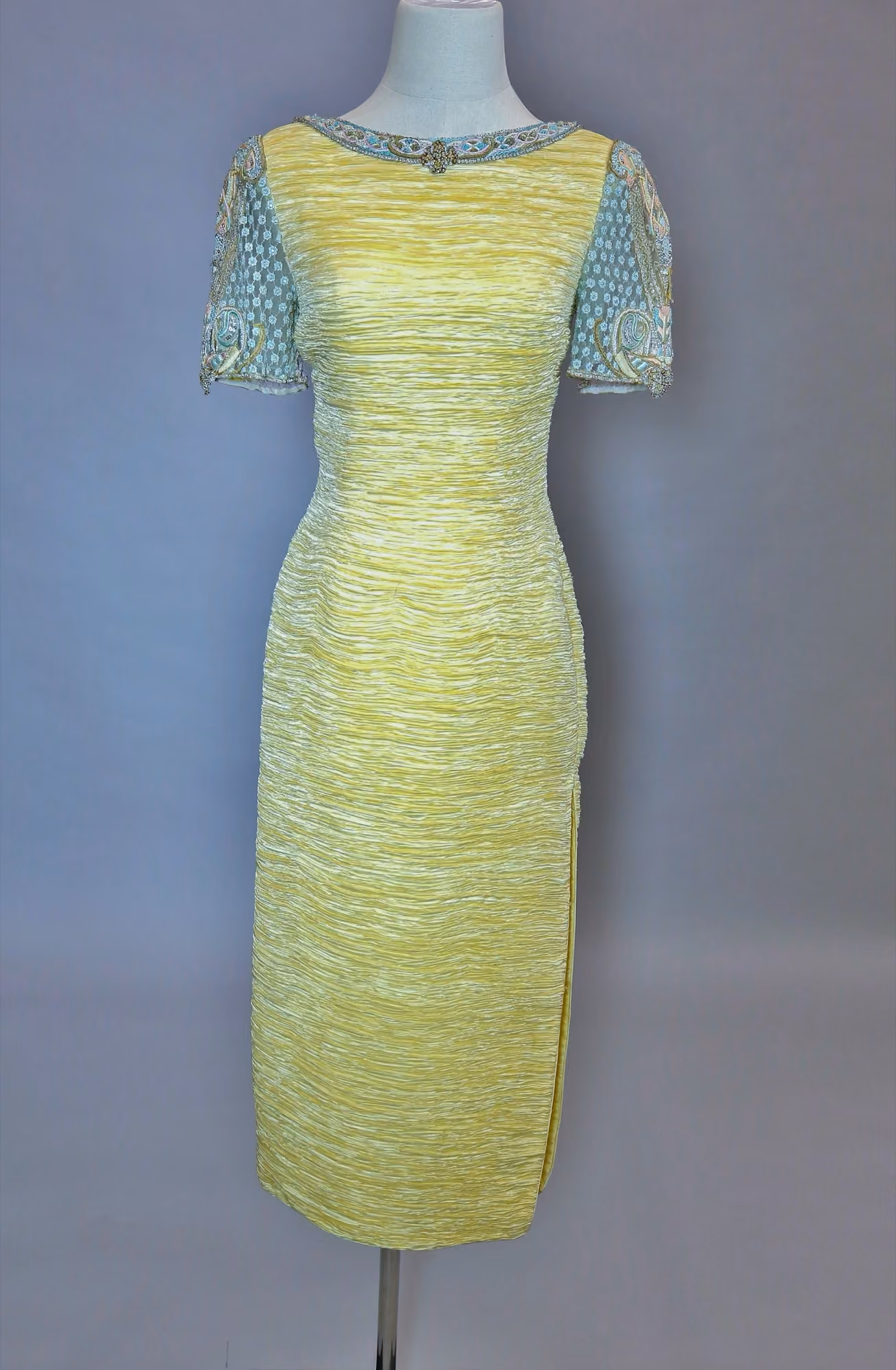 Yellow pleated day dress