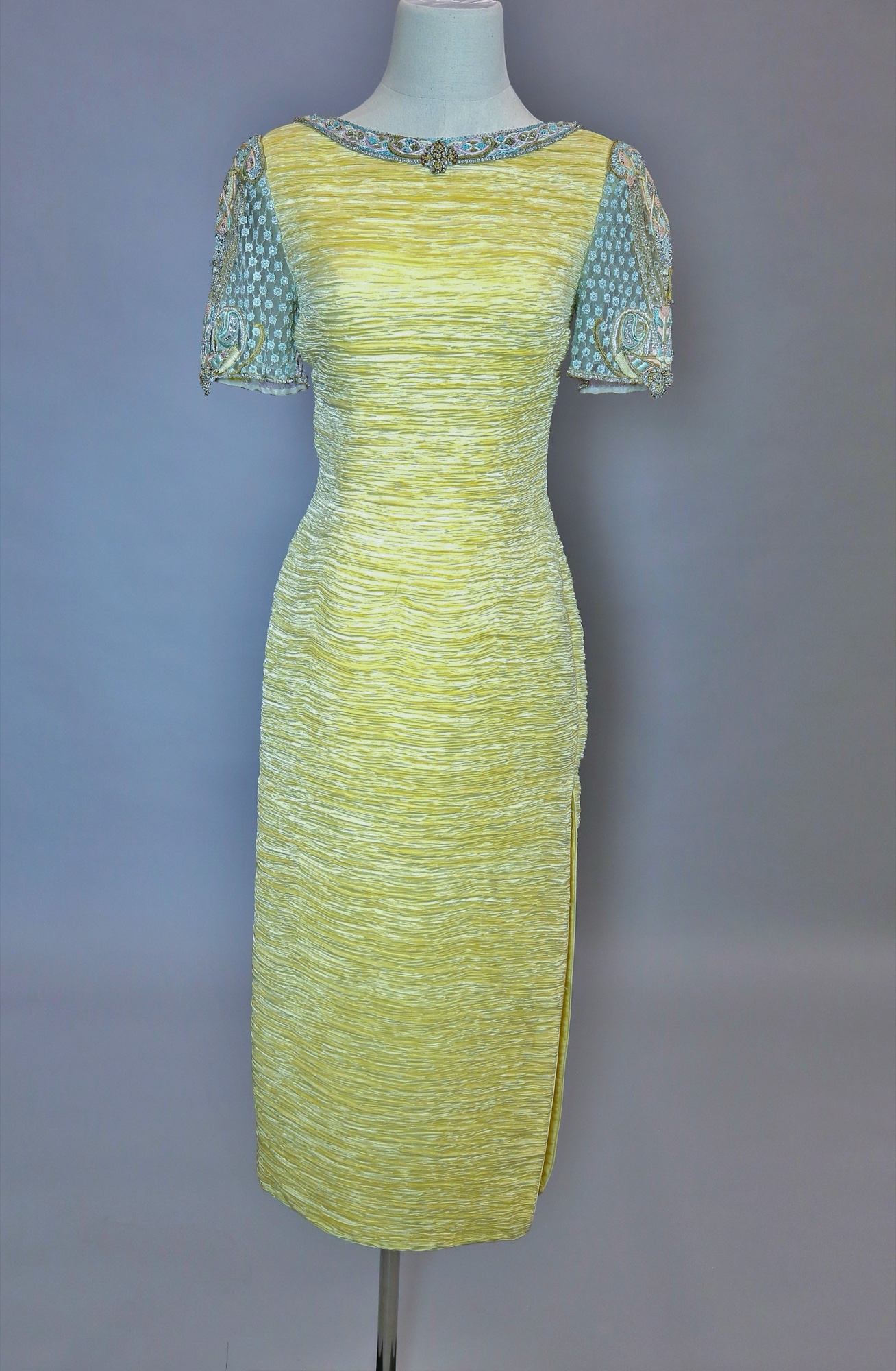 Yellow pleated day dress