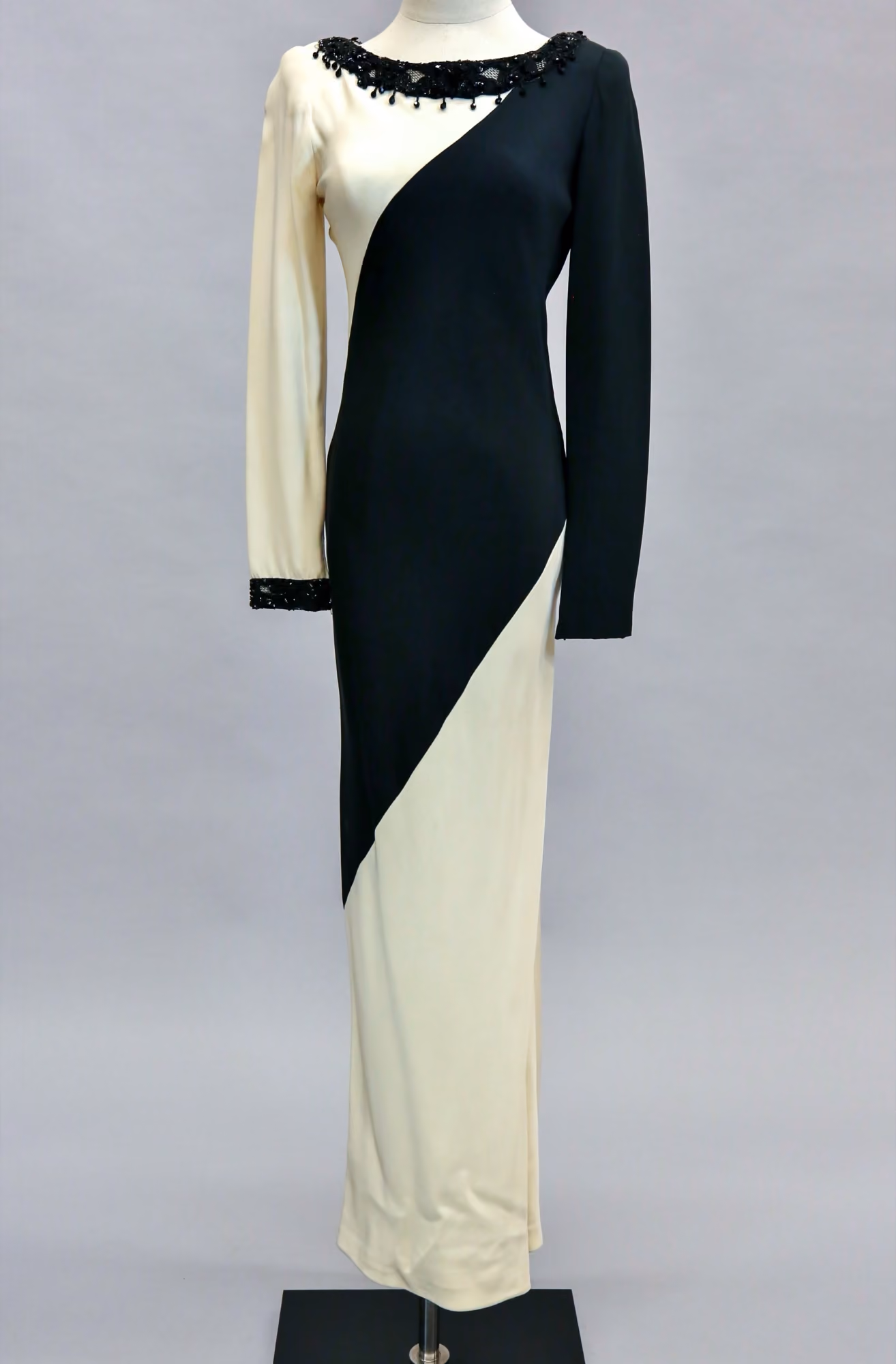 Black & white blocked evening gown