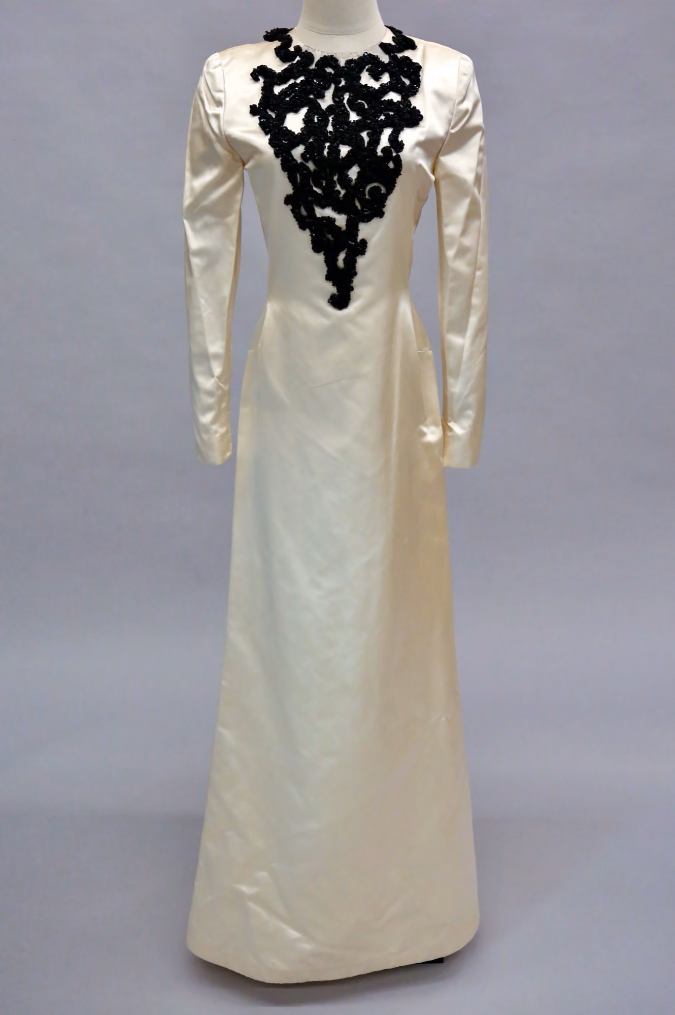 White satin evening gown