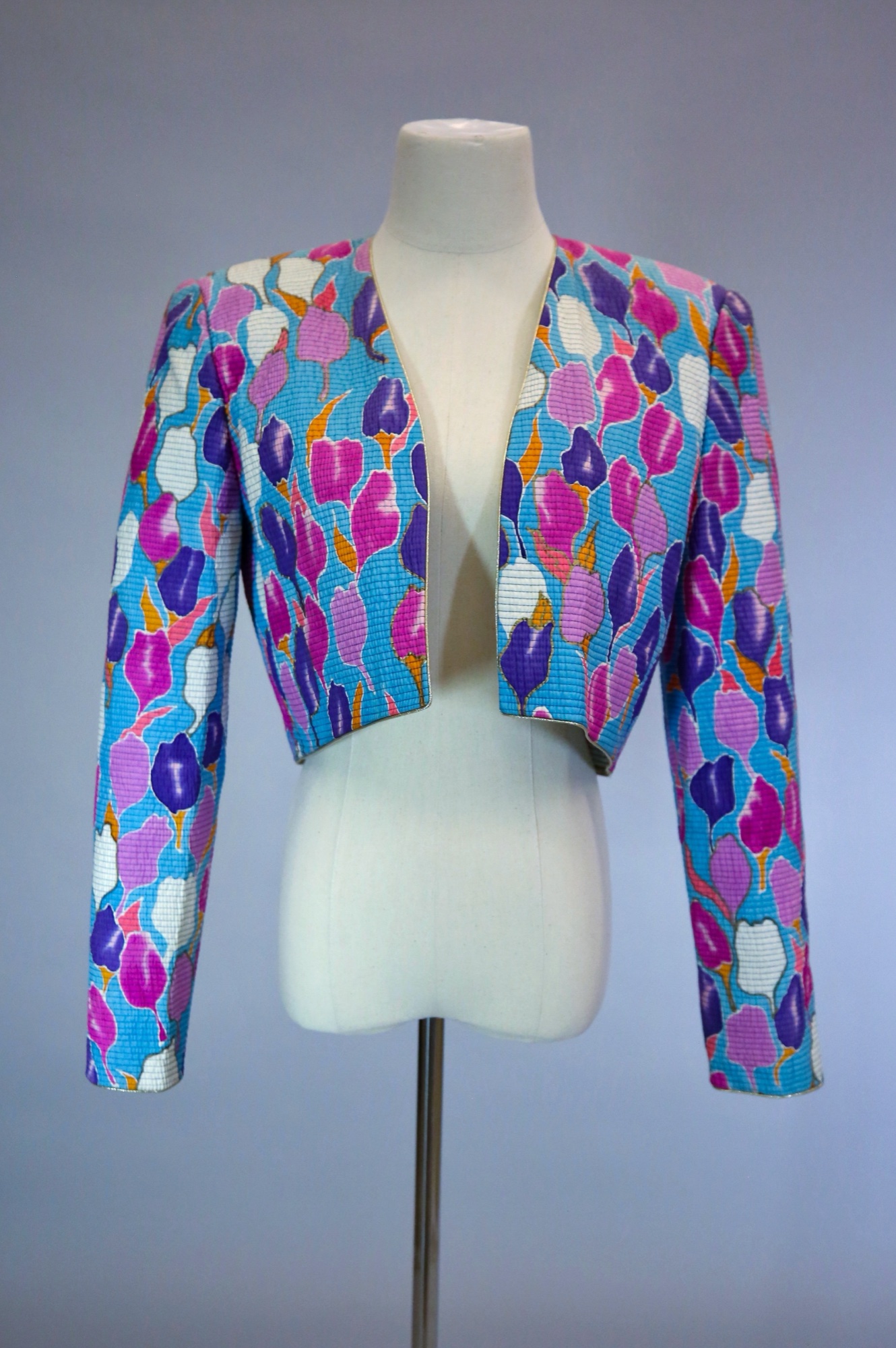 Aqua blue crocus print quilted jacket