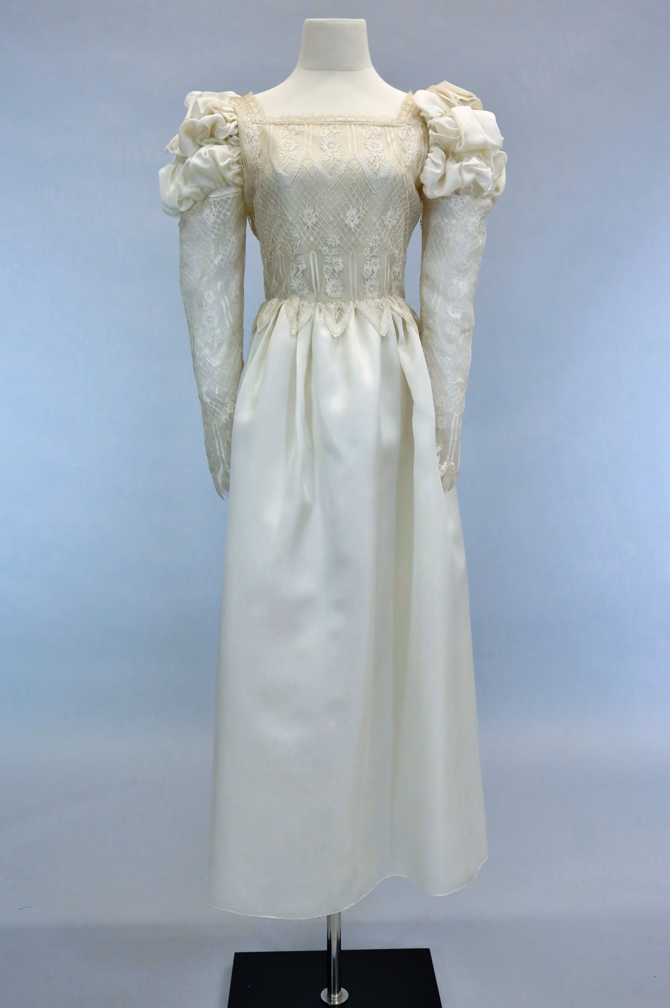 White silk evening gown