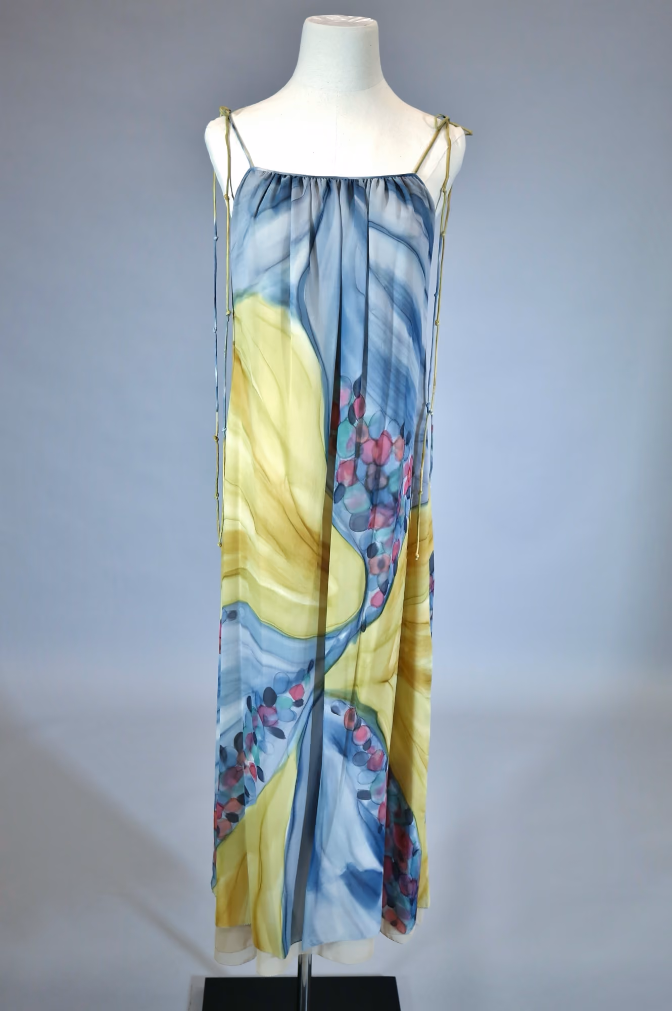 Watercolor print silk chiffon column dress