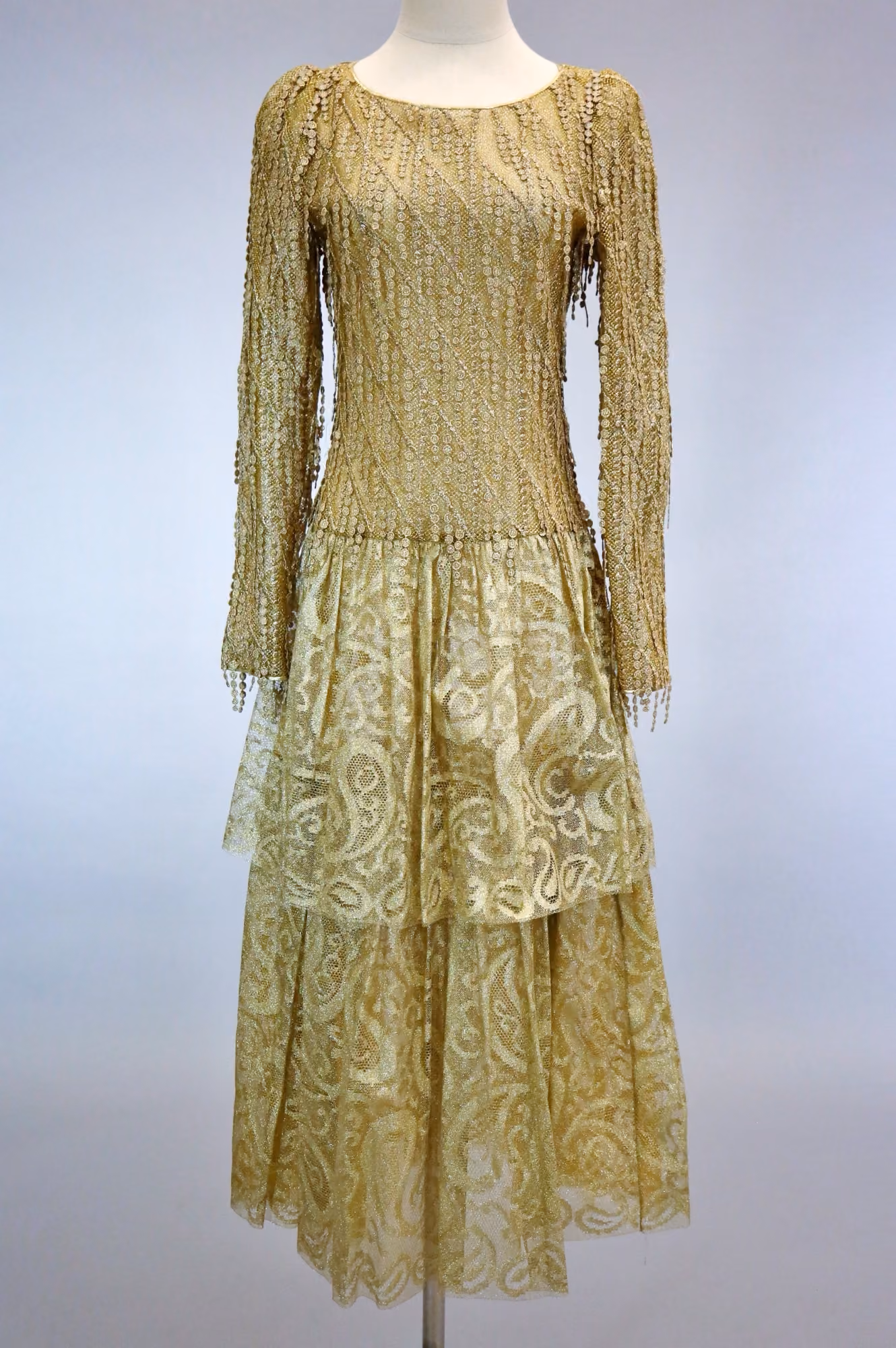 Gold lace fringe cocktail dress