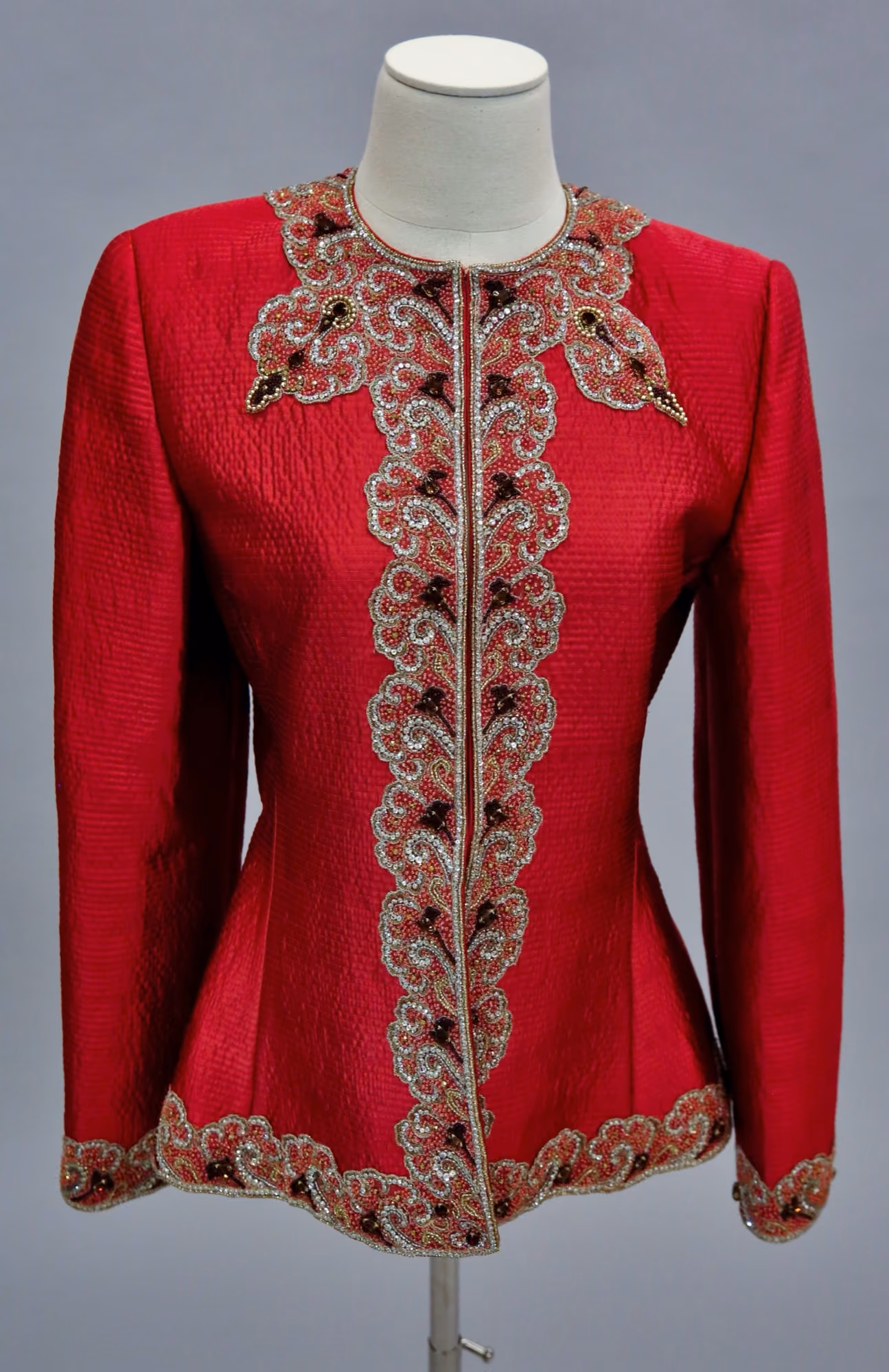 Red quilted jacket