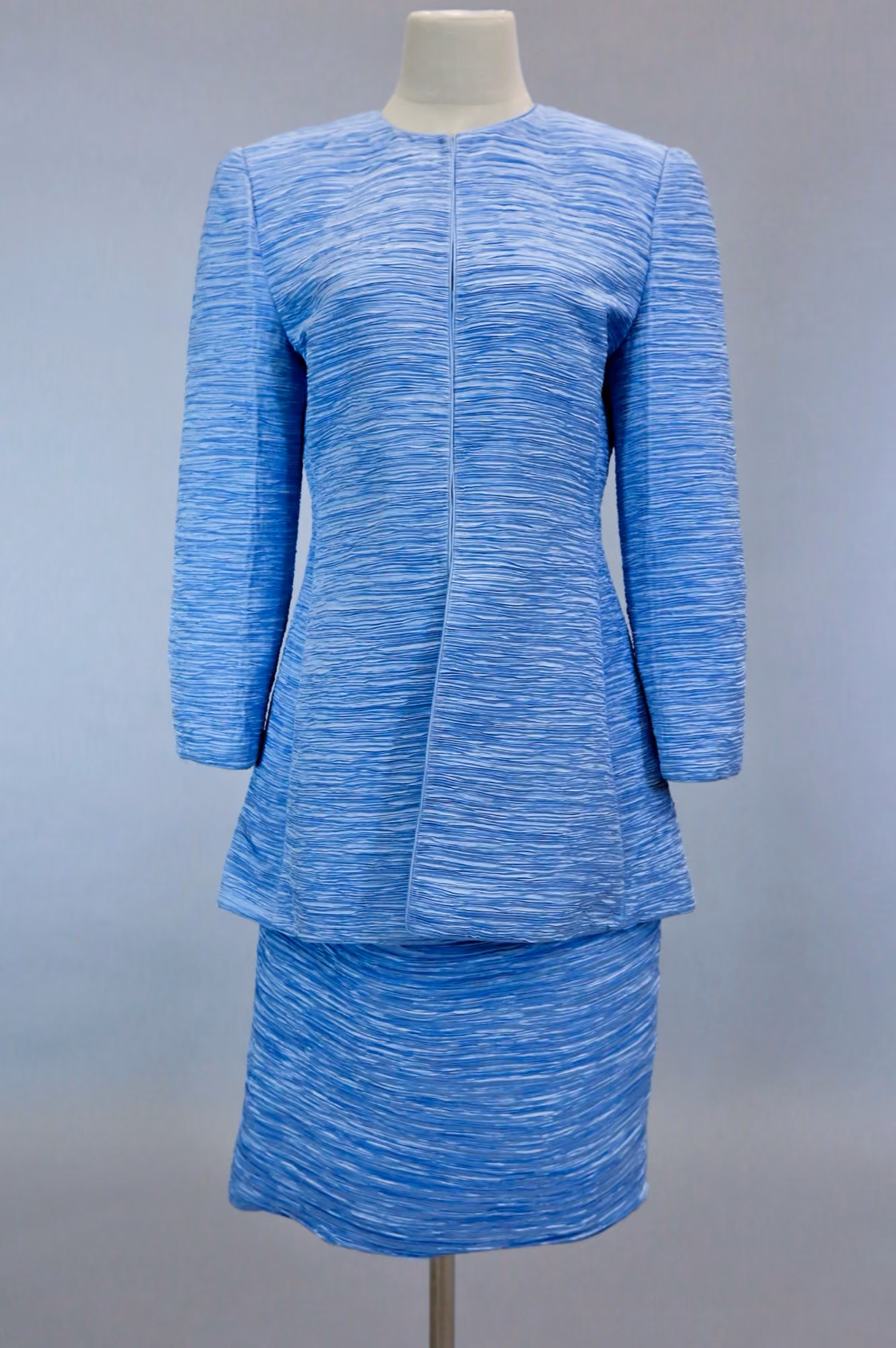 Blue pleated jacket & skirt set