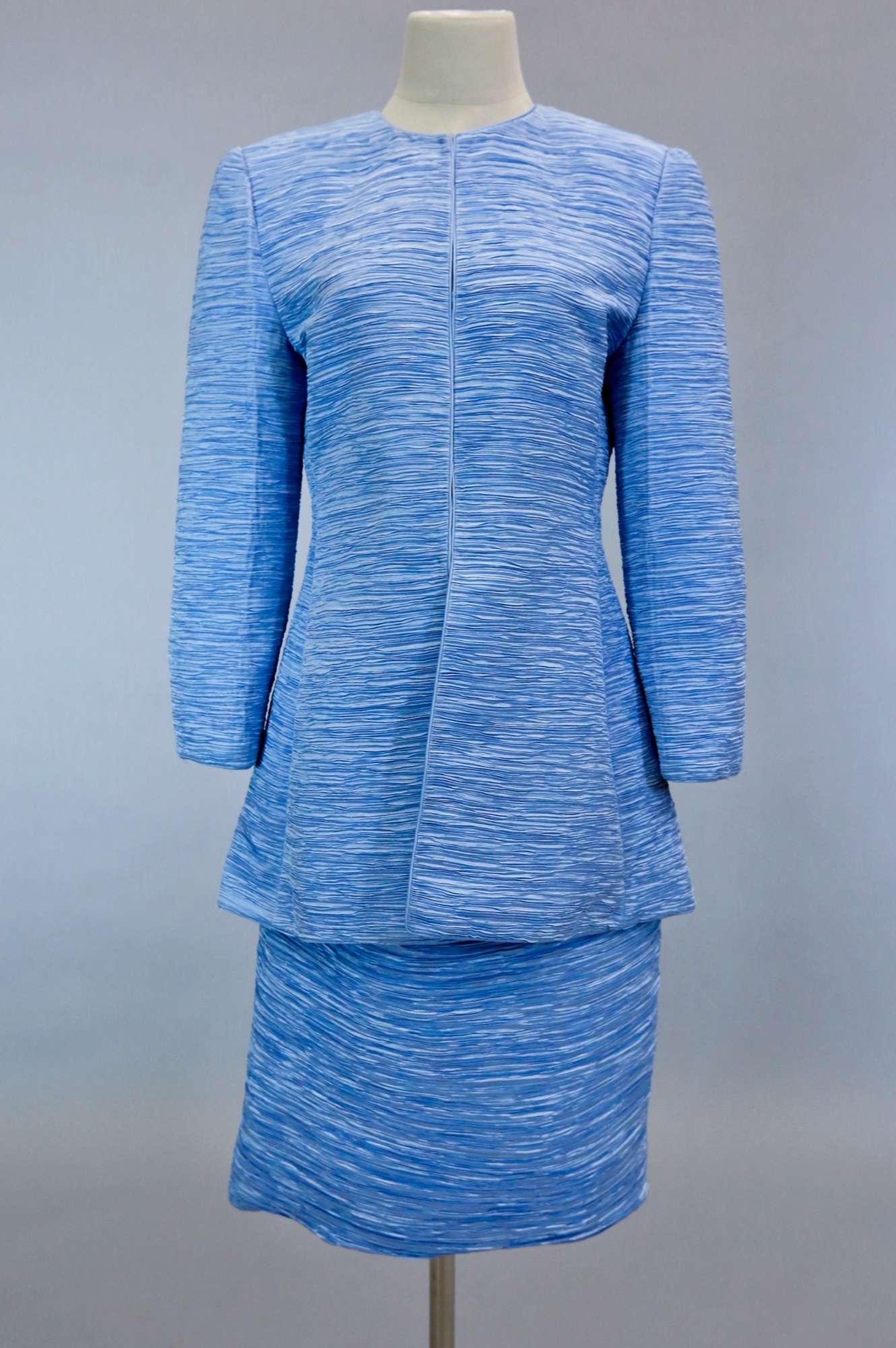 Blue pleated jacket & skirt set