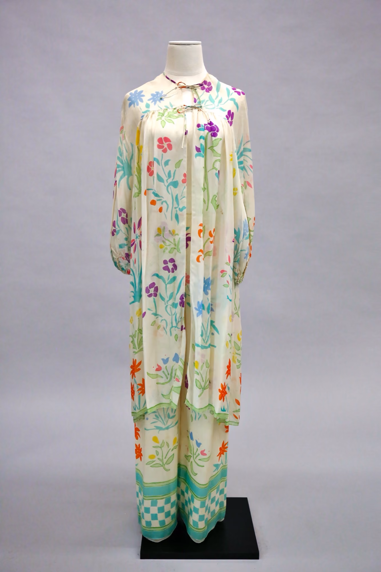 Floral printed silk dress & pants set