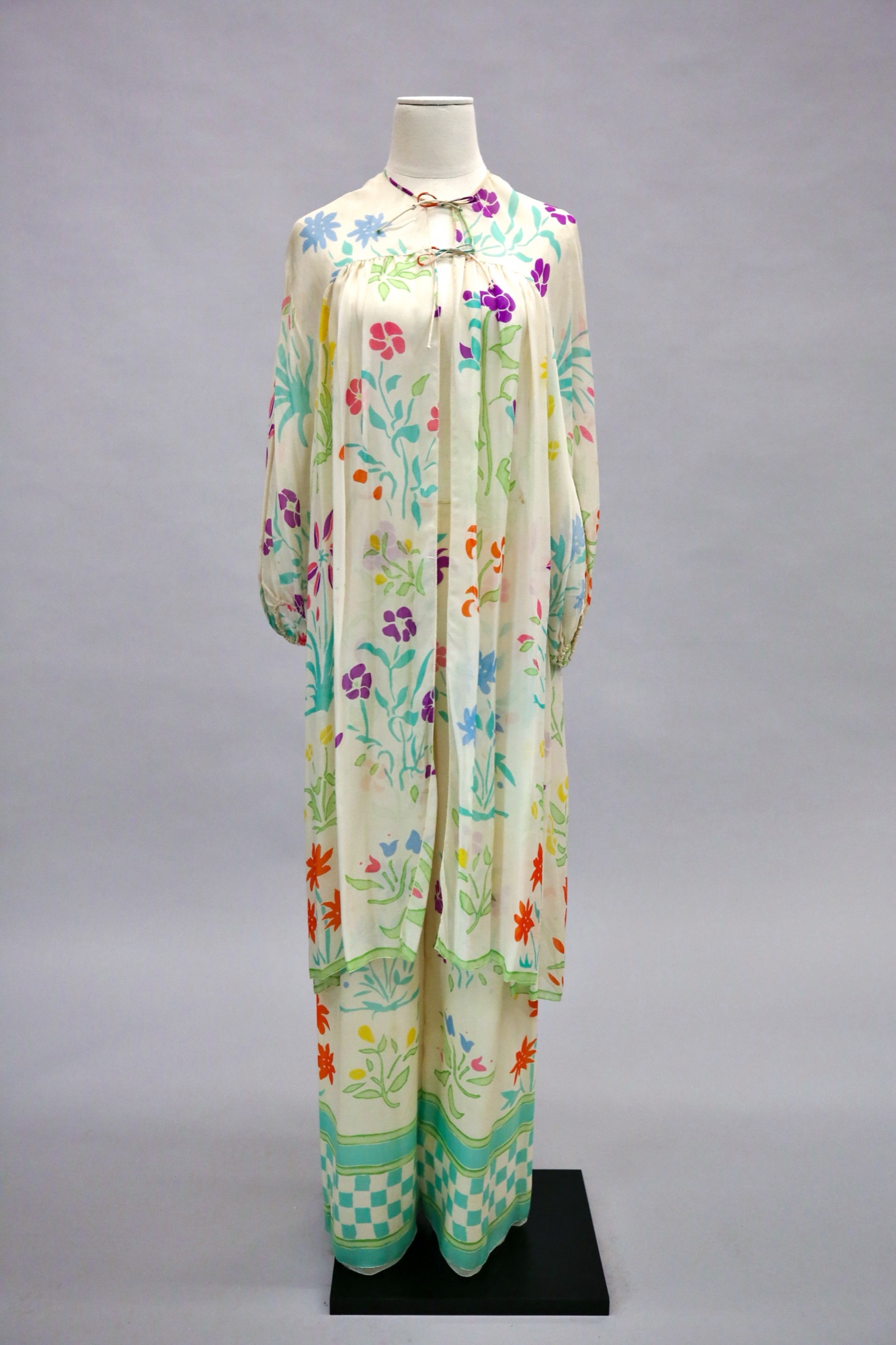 Floral printed silk dress & pants set