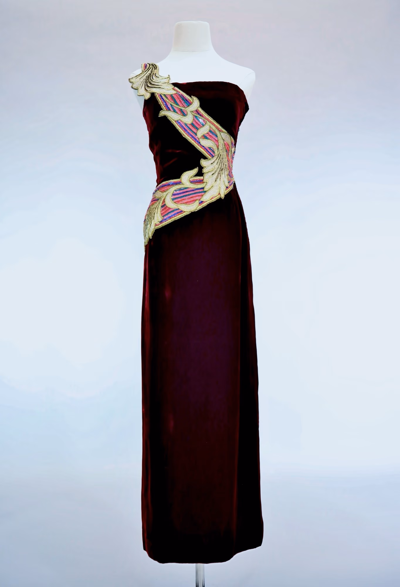 Red silk & velvet evening gown