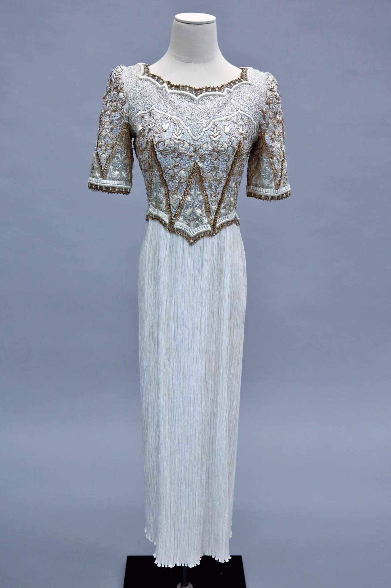 White pleated & embellished cocktail dress