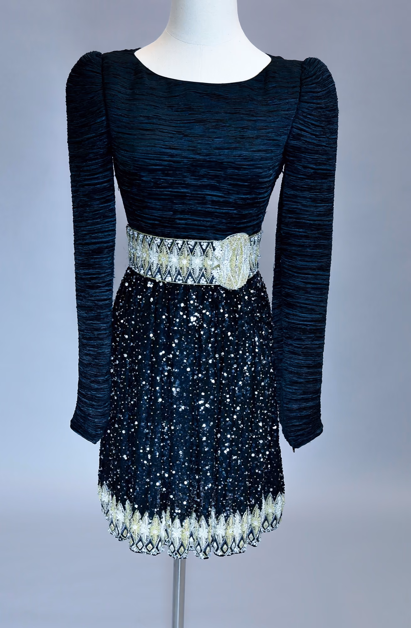Black pleated & embellished mini dress