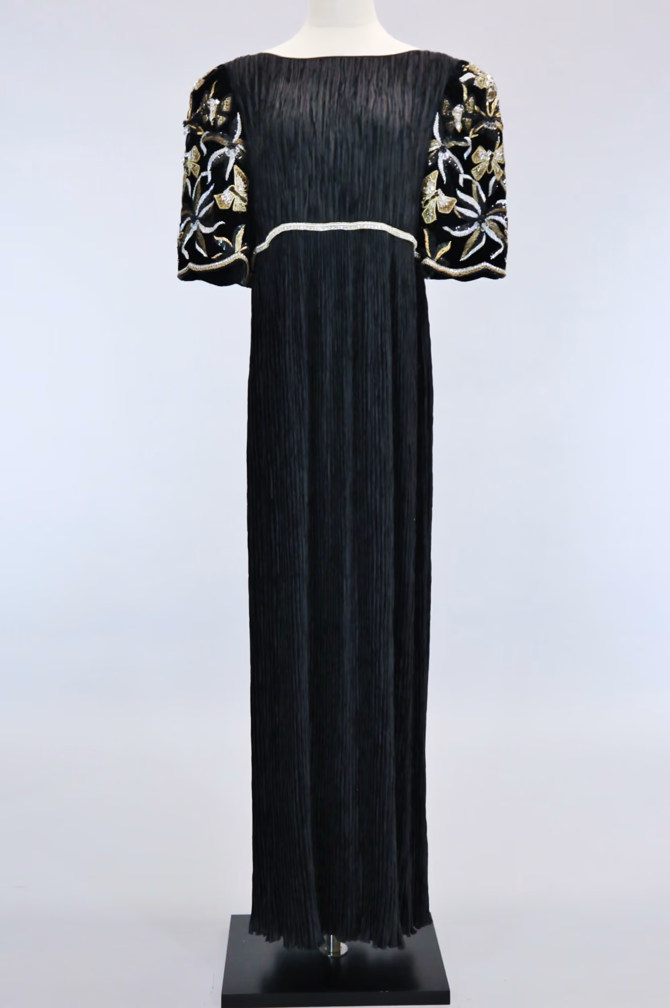 Black pleated & velvet evening gown