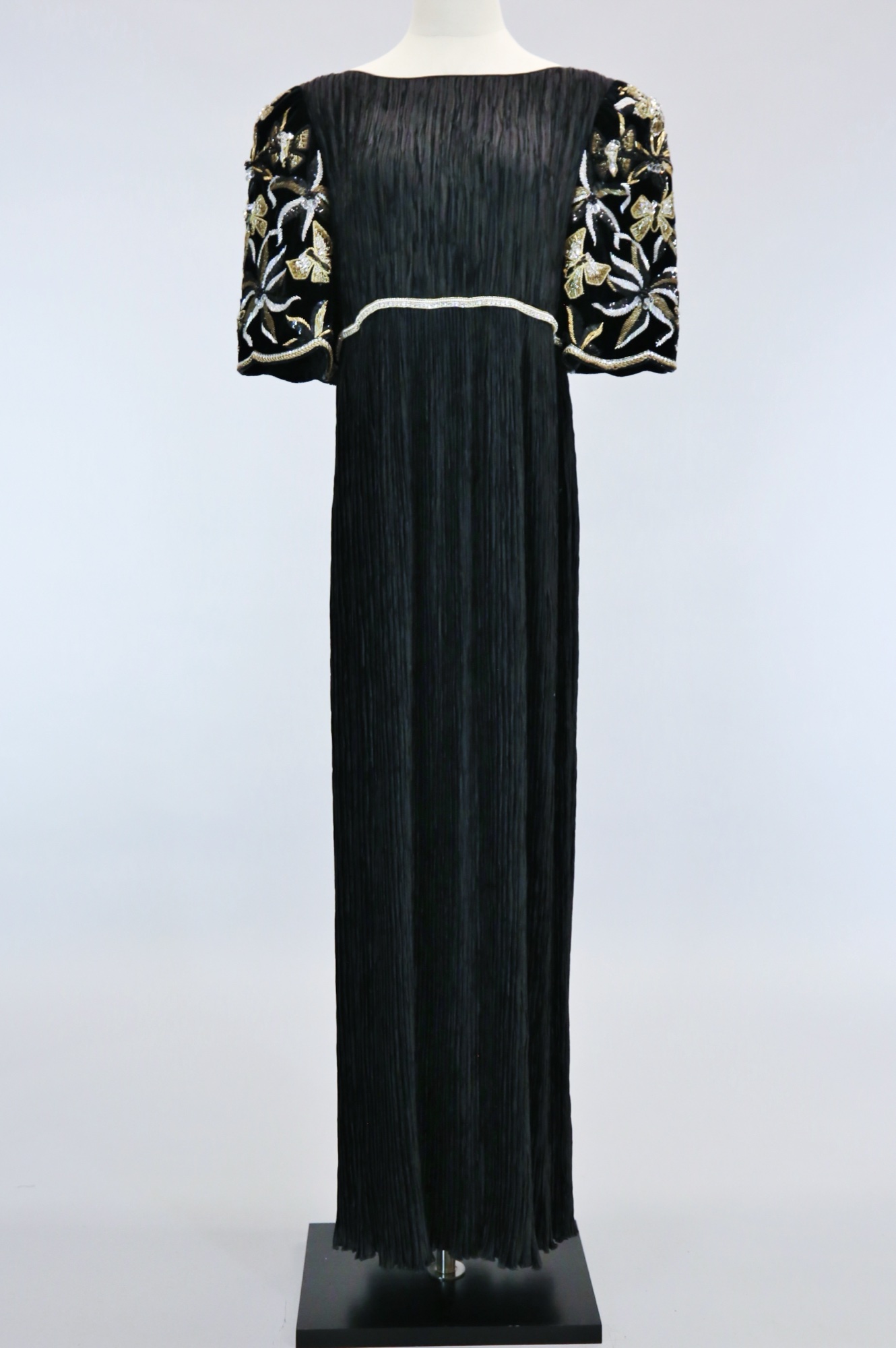 Black pleated & velvet evening gown