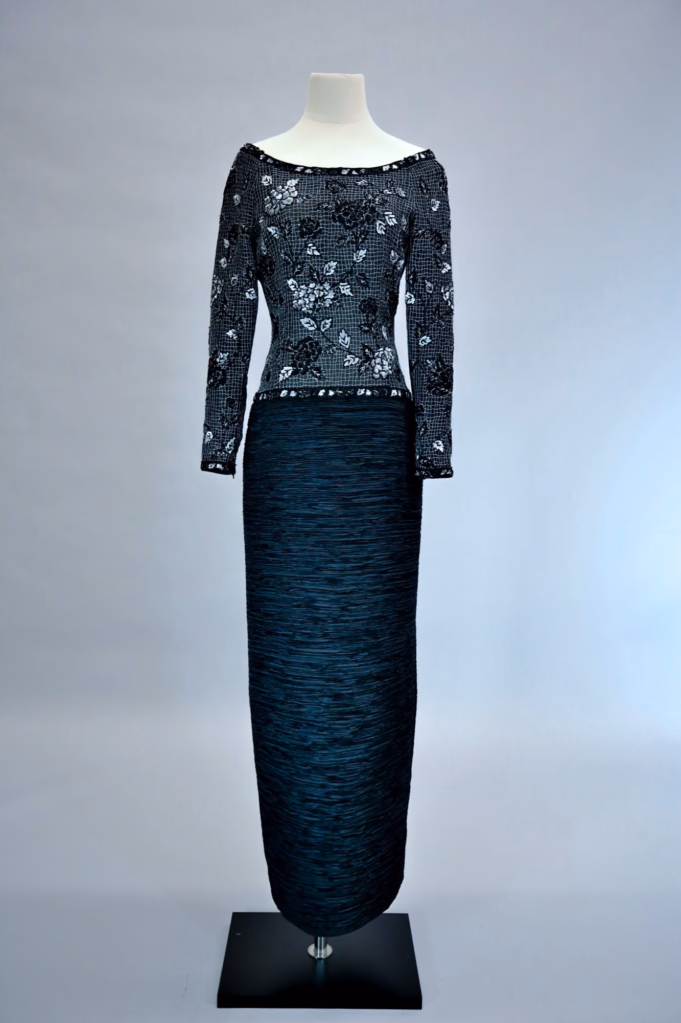 Black pleated & embellished evening gown