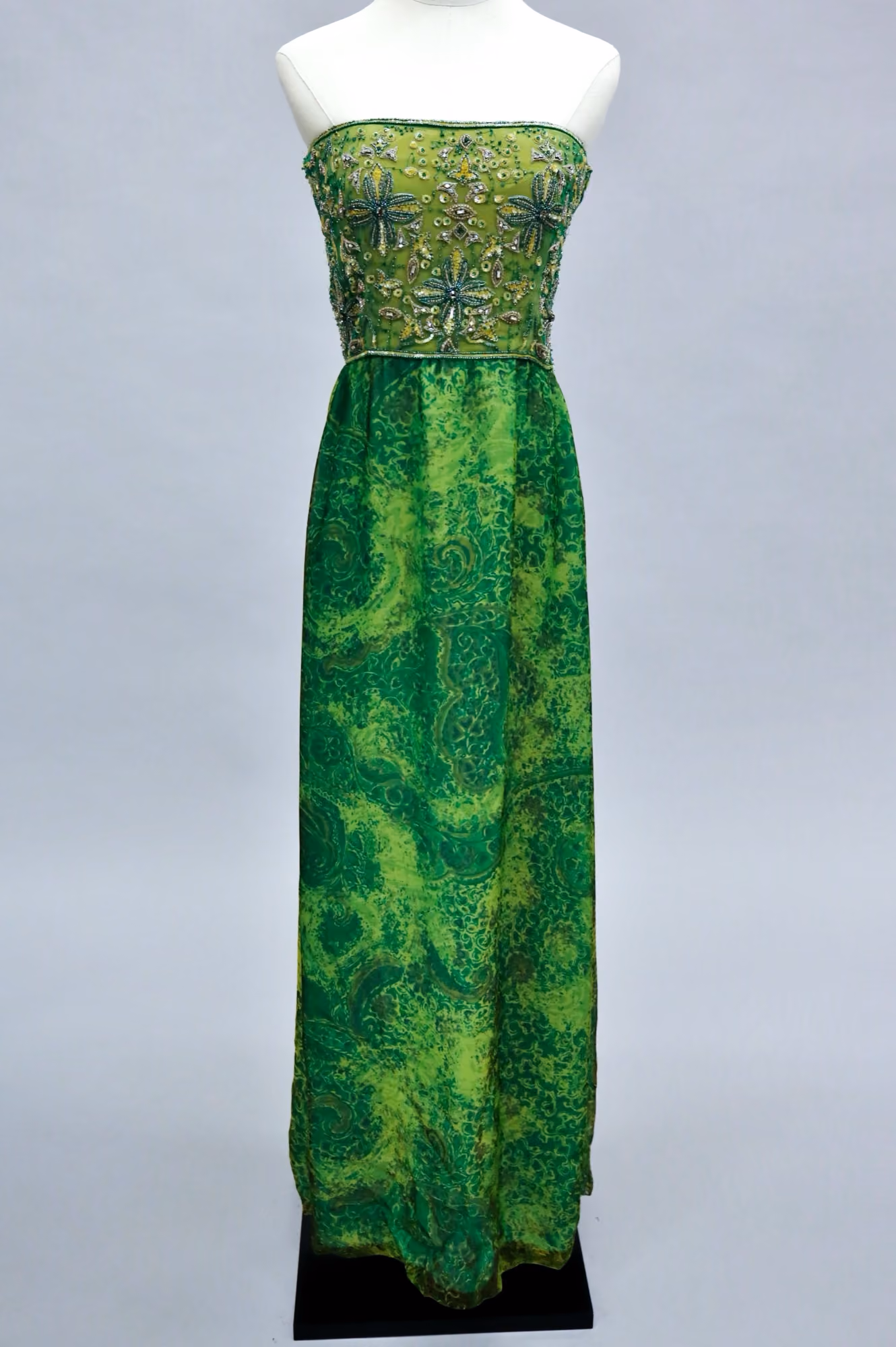 Green beaded & embellished evening gown