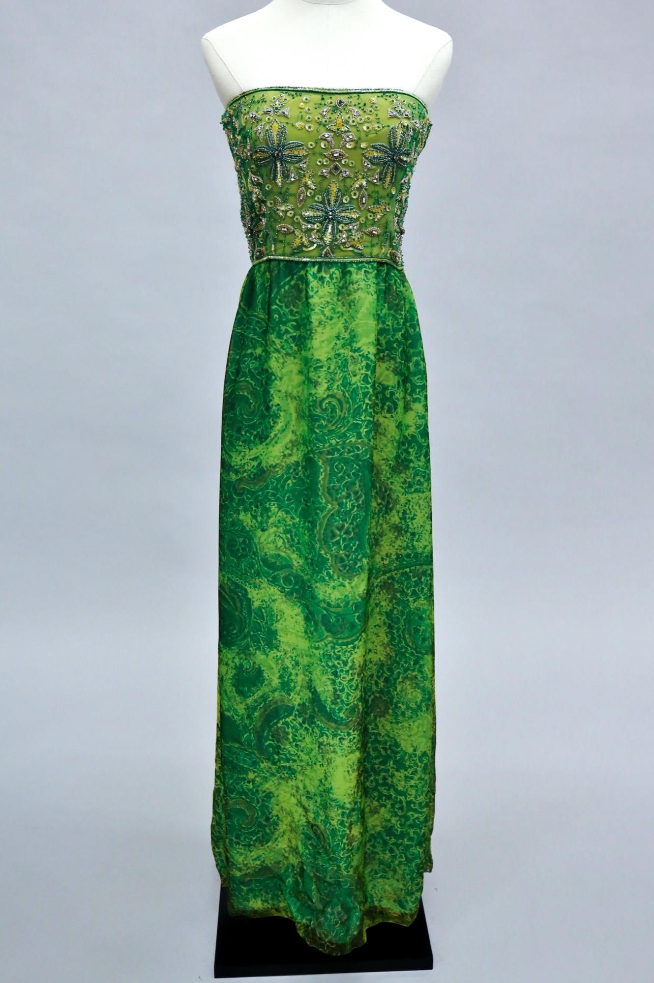 Green beaded & embellished evening gown