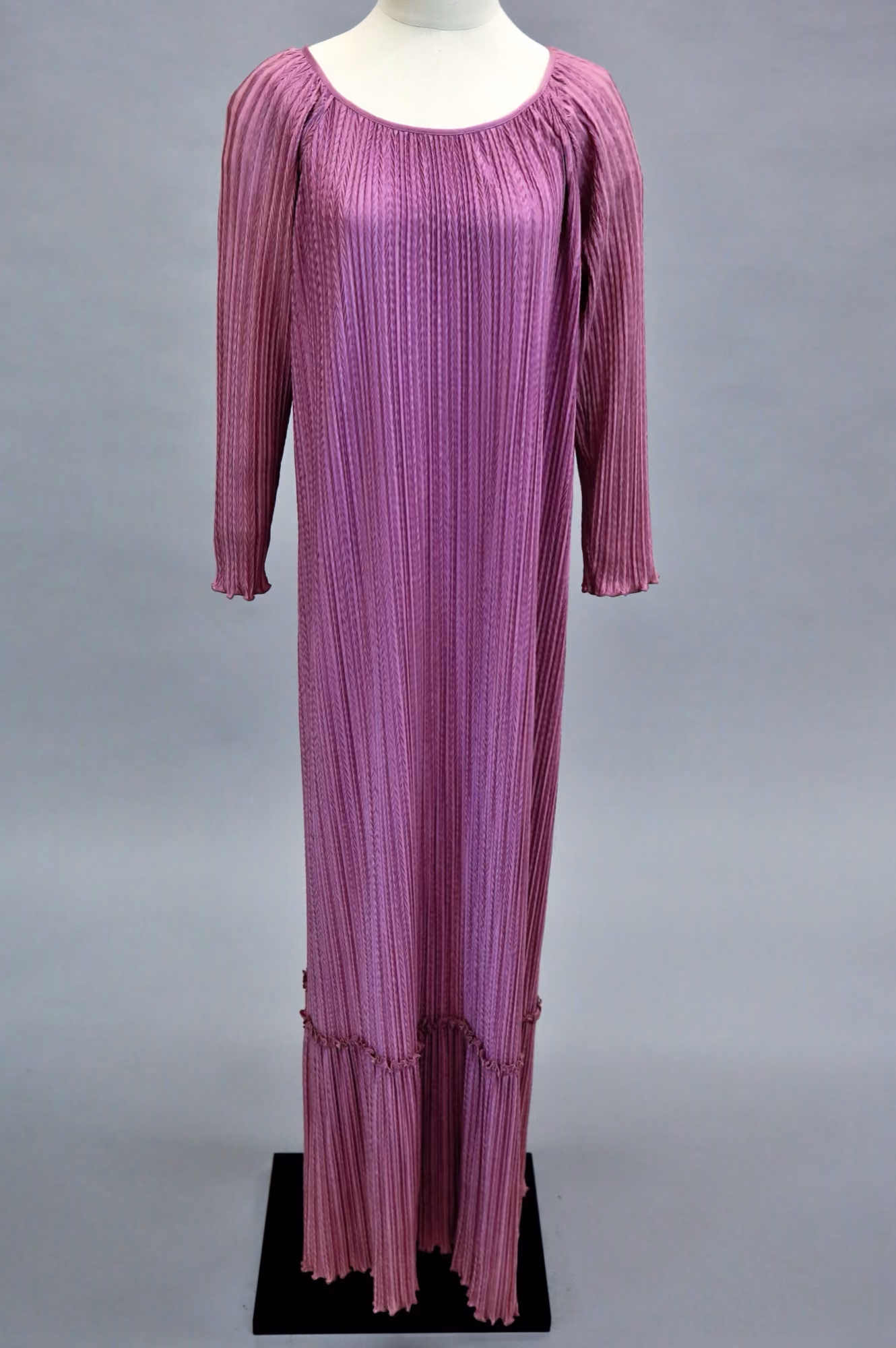 Purple pleated column evening gown