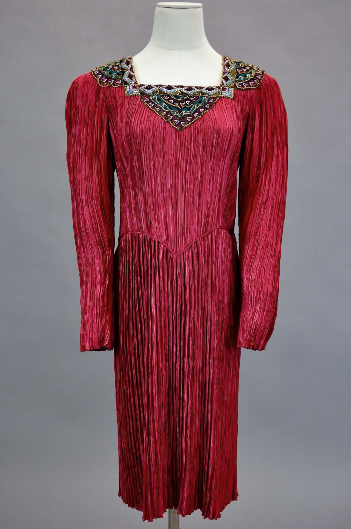 Red pleated cocktail dress